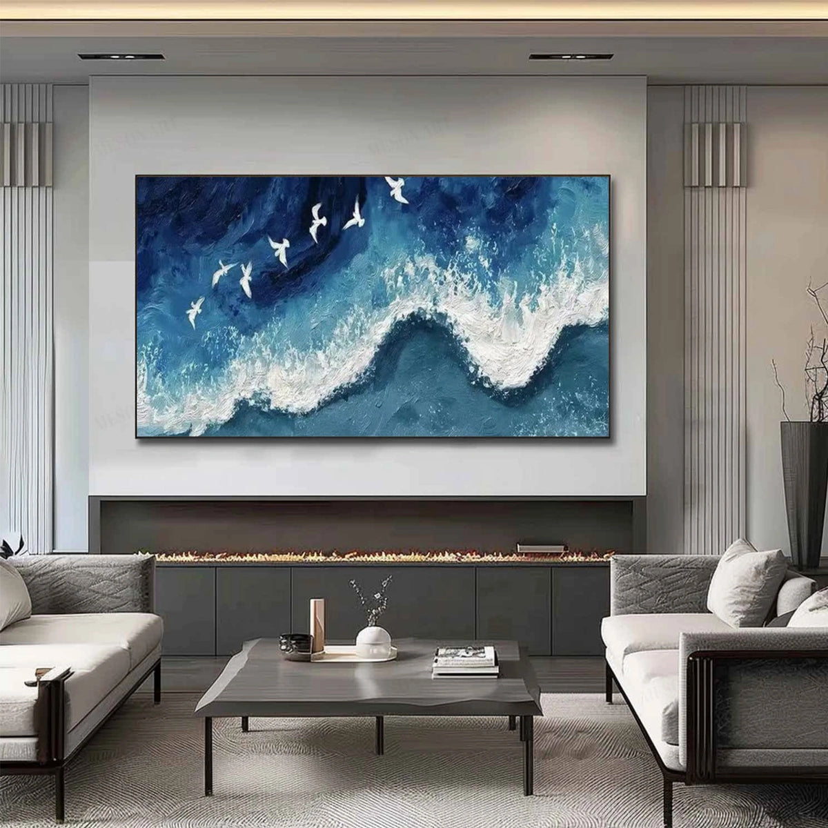 Abstract Ocean And Sky Textured Wall Art #OS135