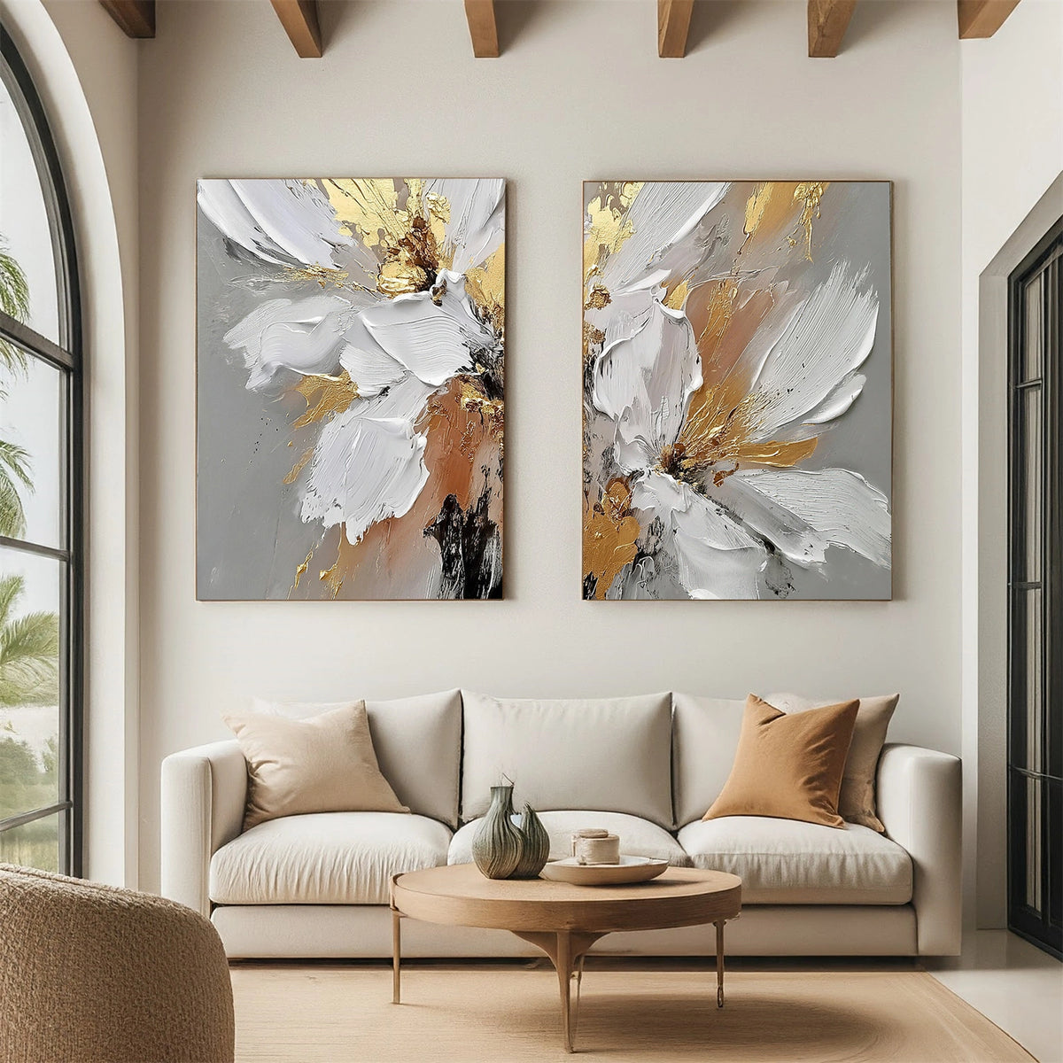 Abstract Flower And Tree Textured Wall Art Set of 2 #FT014
