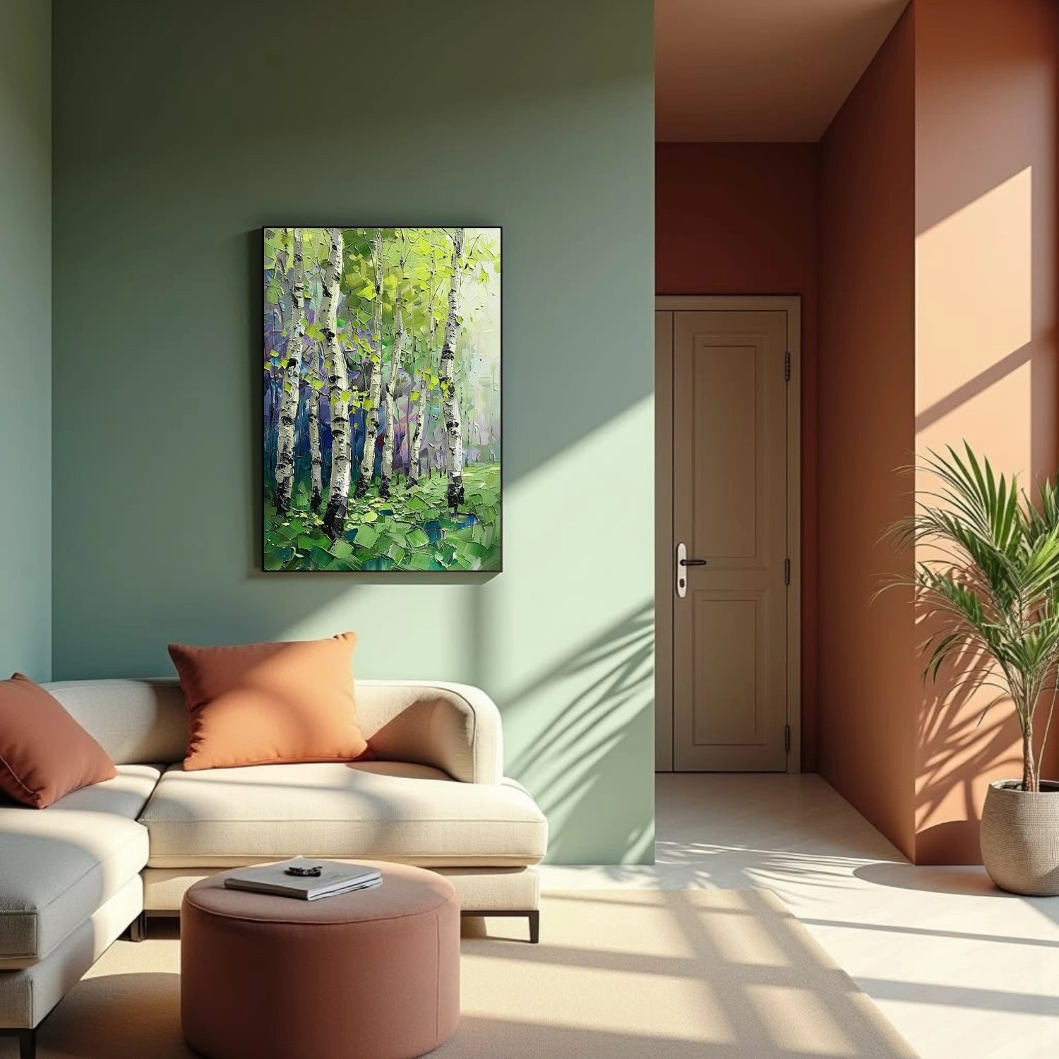 Green Abstract Flower And Tree Textured Wall Art #FT003