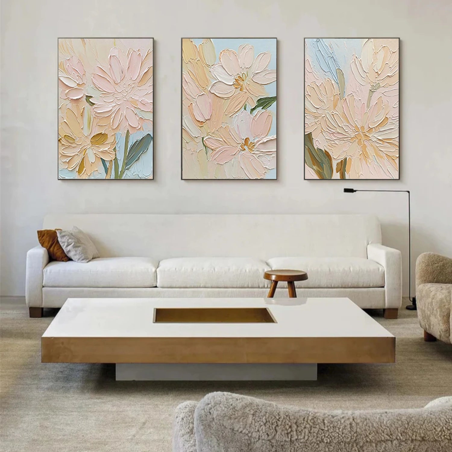 Abstract Flower And Tree Textured Wall Art Set of 3 #FT032