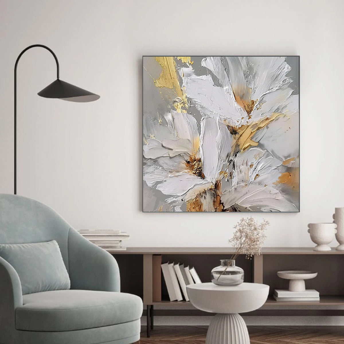 Green Abstract Flower And Tree Textured Wall Art #FT013