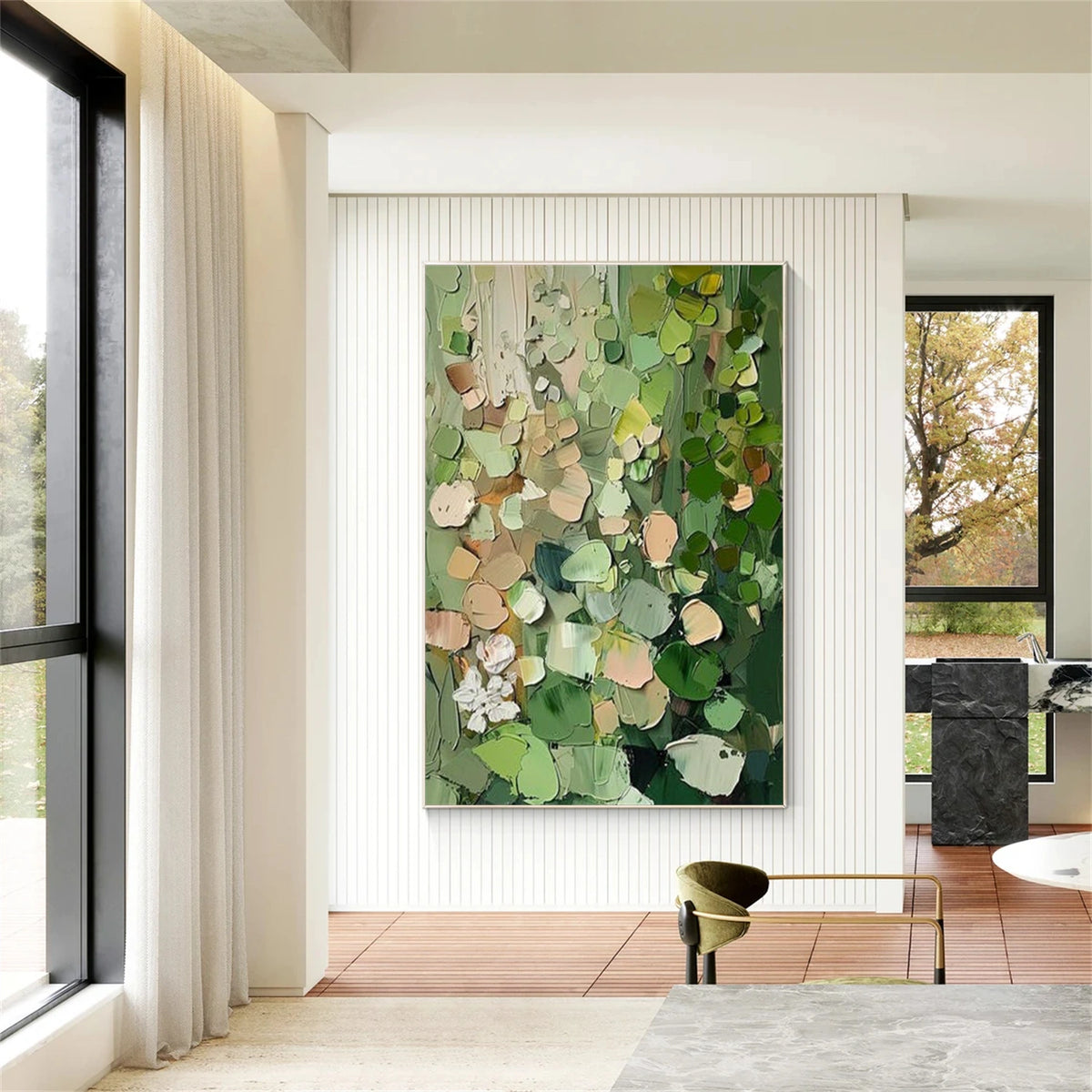 Green Abstract Flower And Tree Textured Wall Art #FT005