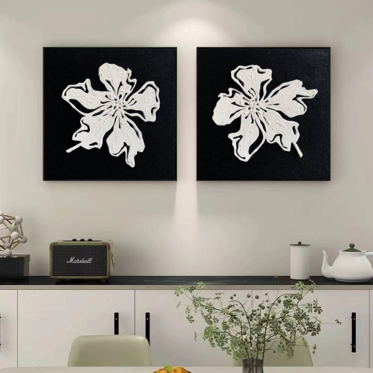 Black and White Minimalist Flower And Tree Wall Art Set of 2 #FT048