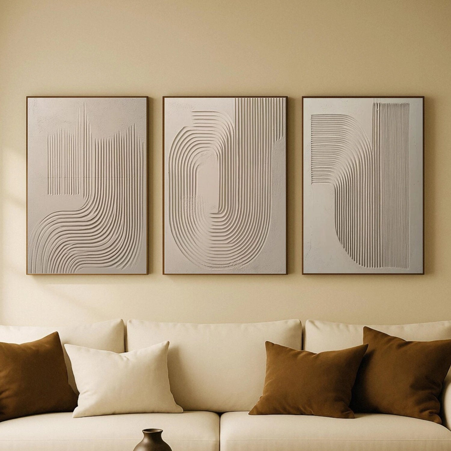 Brown Minimalist Textured Wall Art Set of 3 #MW008