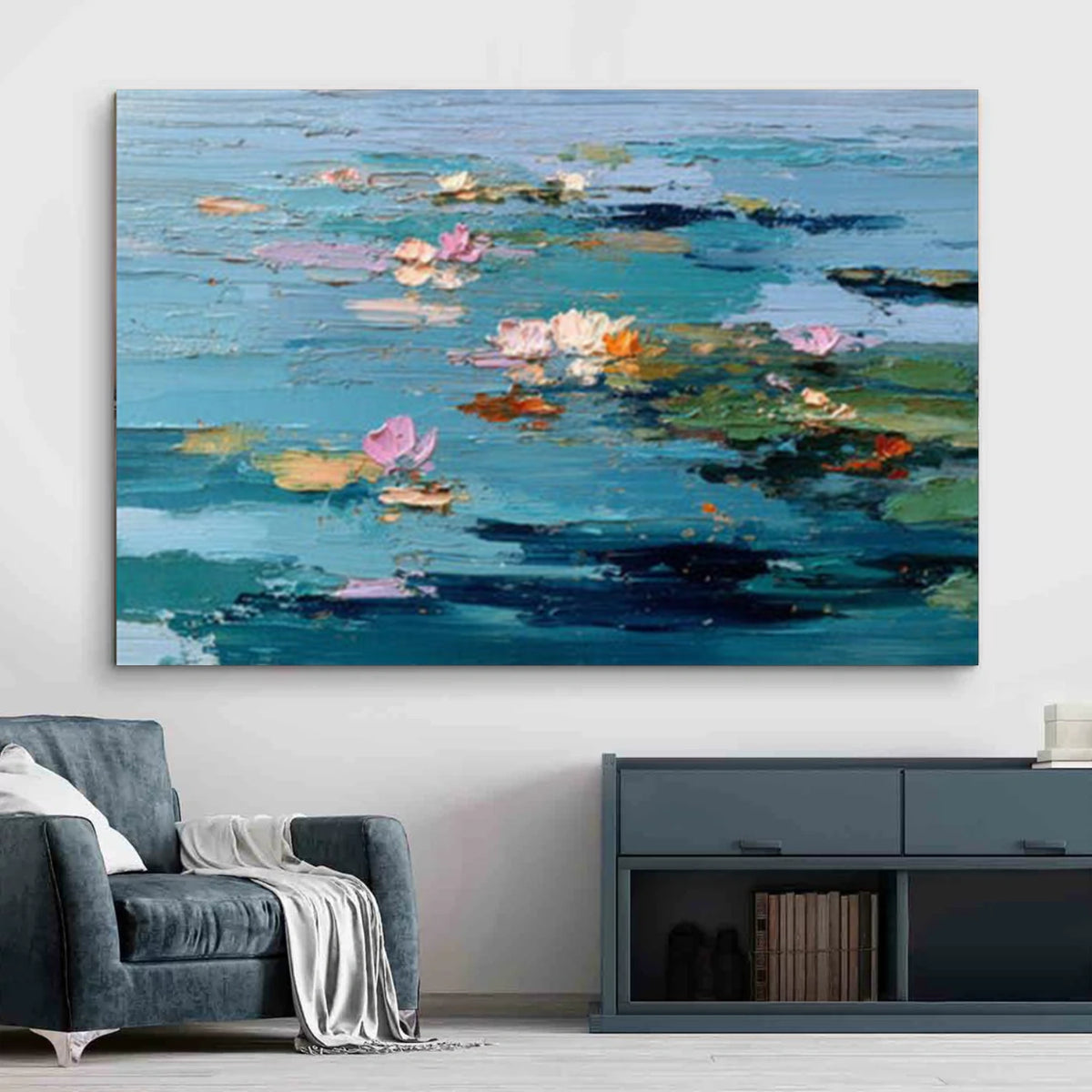 Blue and Pink Abstract Flower And Tree Textured Wall Art #FT008