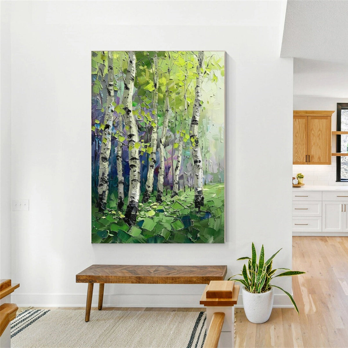 Green Abstract Flower And Tree Textured Wall Art #FT003