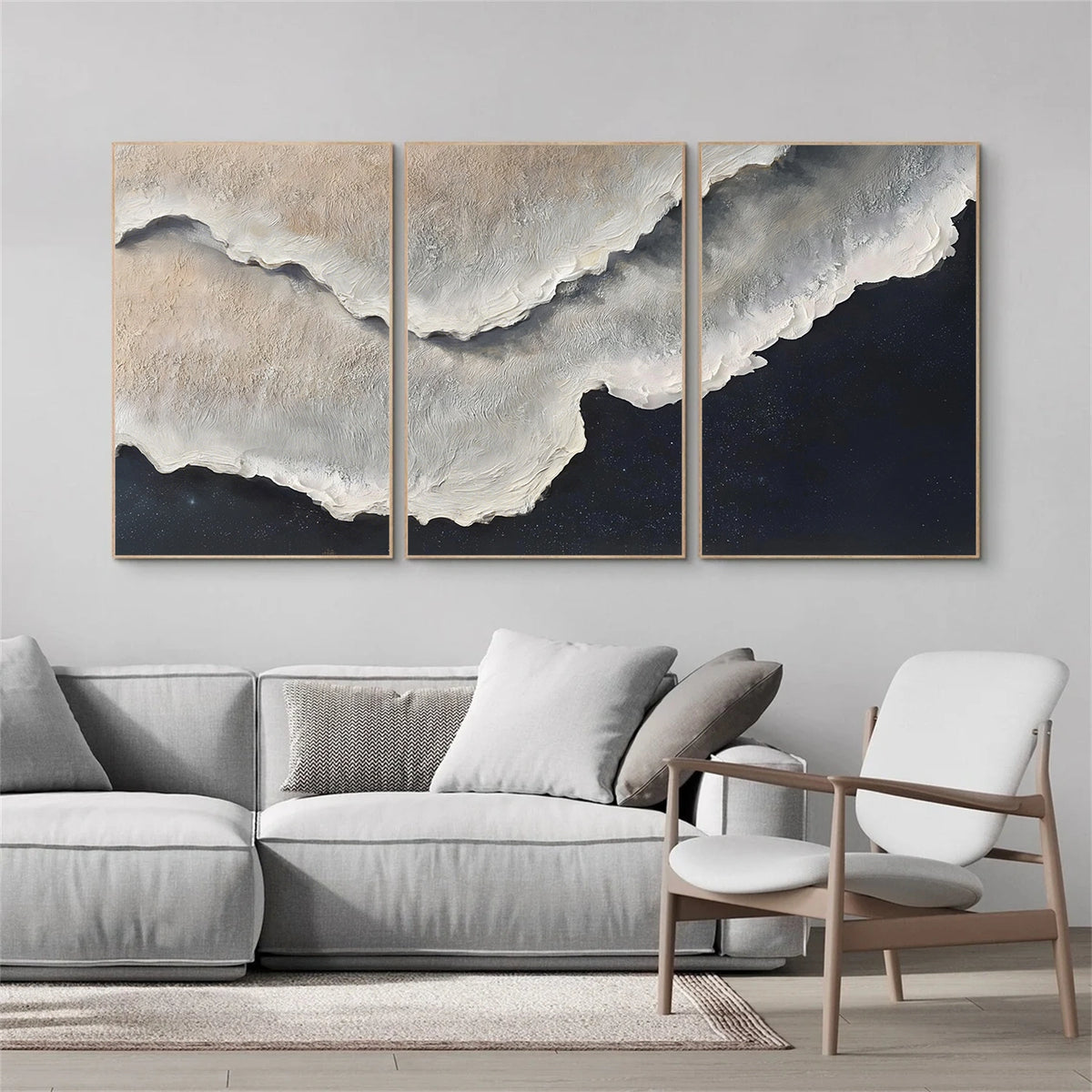 Abstract Ocean And Sky Textured Wall Art Set of 3 #OS140