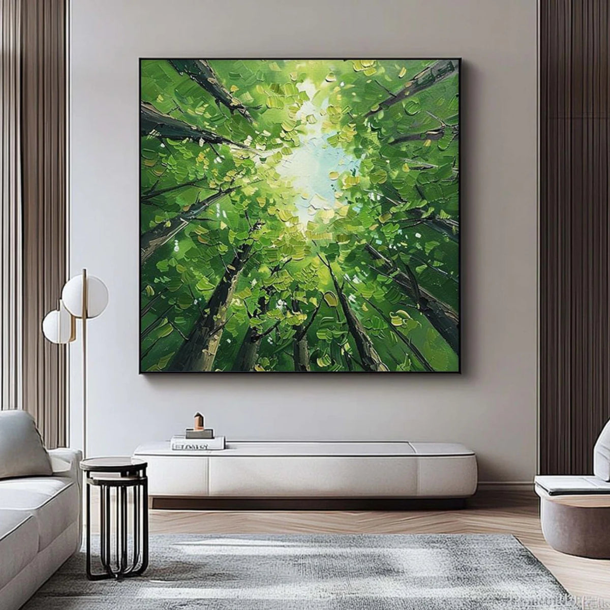 Green Abstract Flower And Tree Textured Wall Art #FT006
