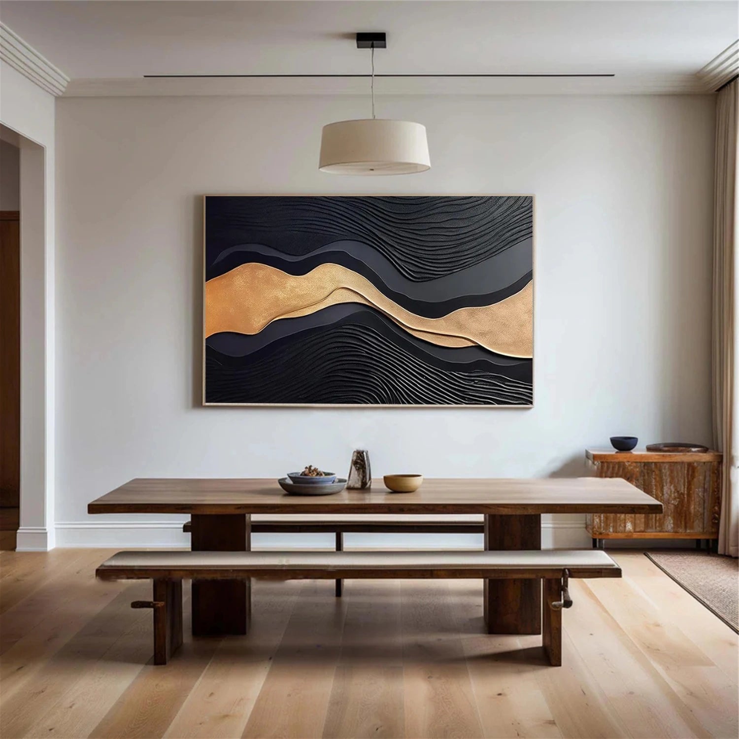 Black and Gold Minimalist Textured Wall Art #MW017