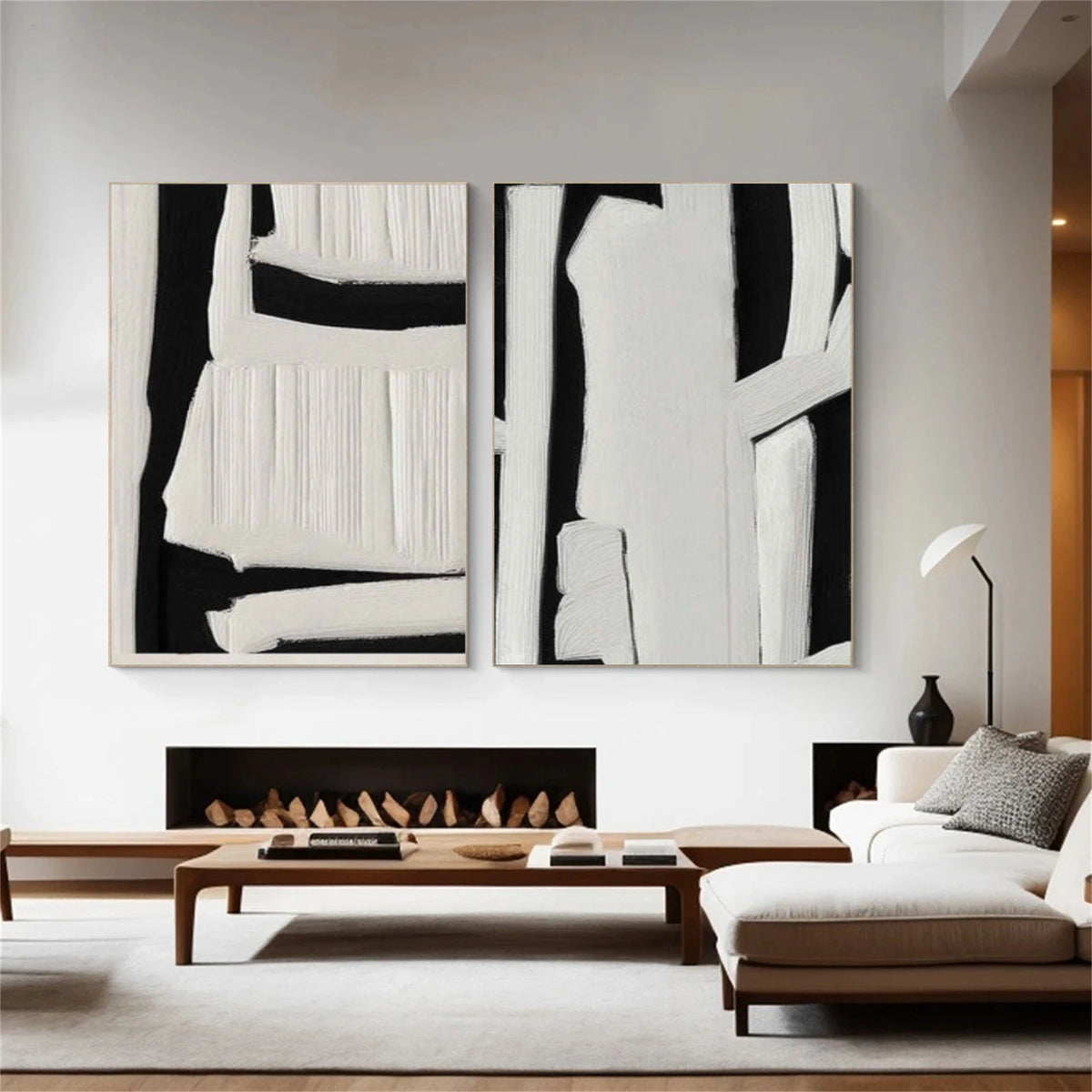Black and White Minimalist Textured Wall Art Set of 2 #MW013