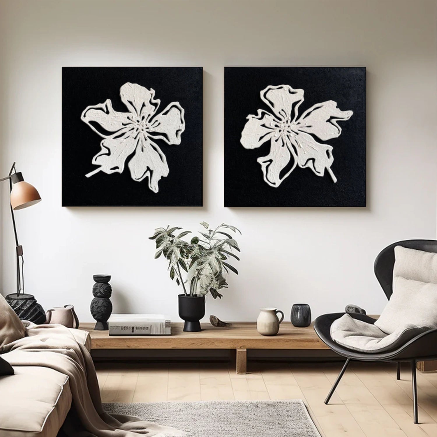 Black and White Minimalist Flower And Tree Wall Art Set of 2 #FT048