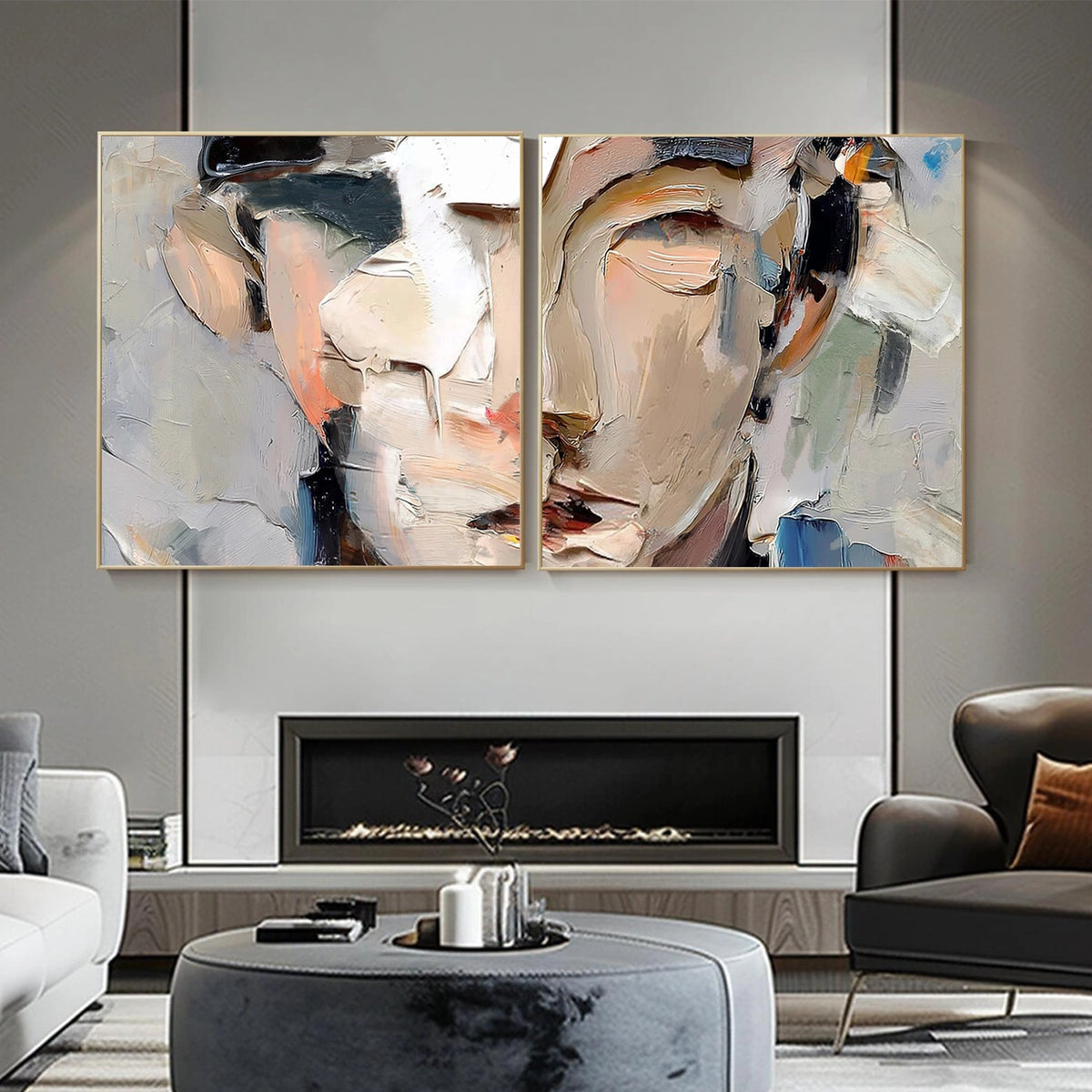 Abstract Portrait Textured Wall Art Set of 2 #LA019