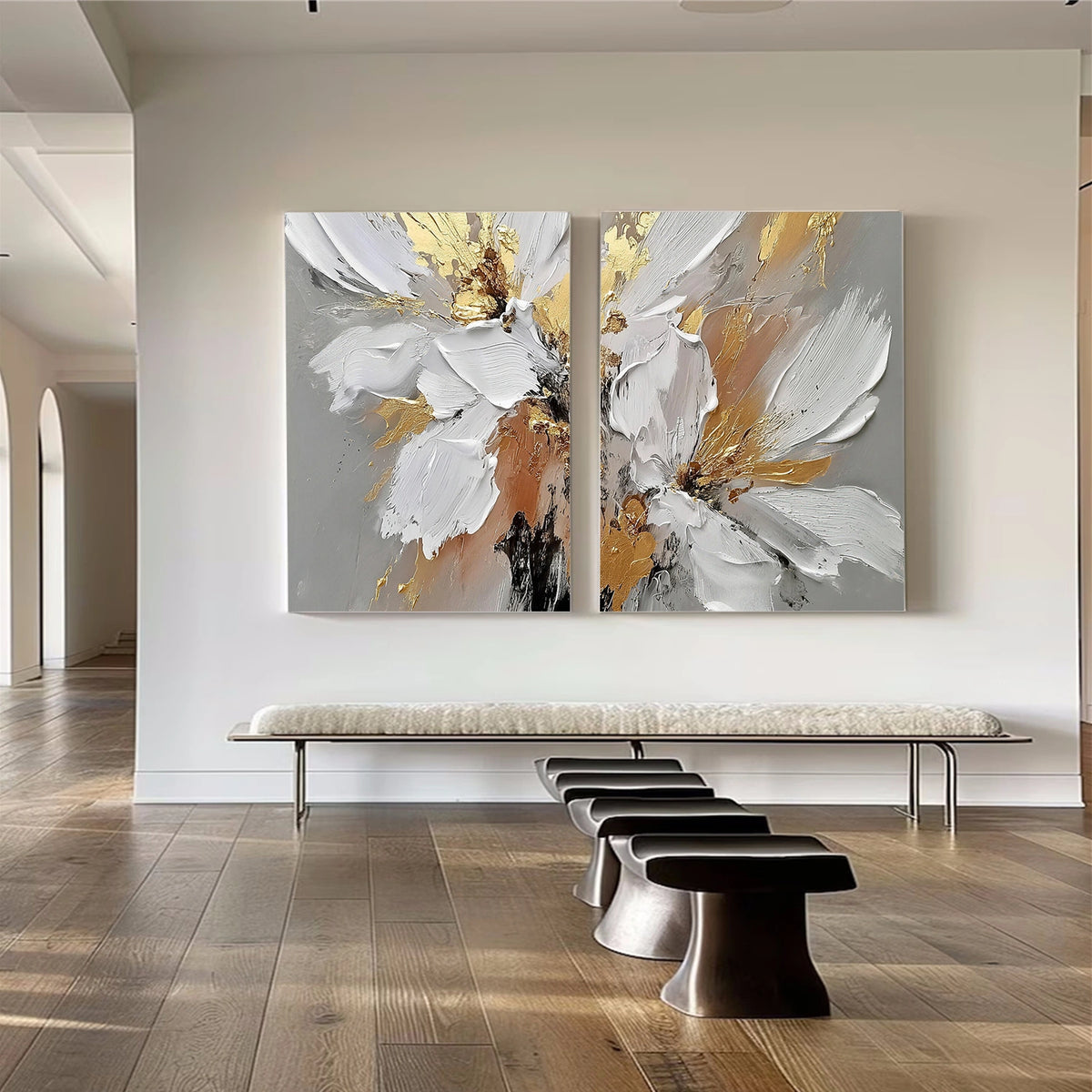 Abstract Flower And Tree Textured Wall Art Set of 2 #FT014