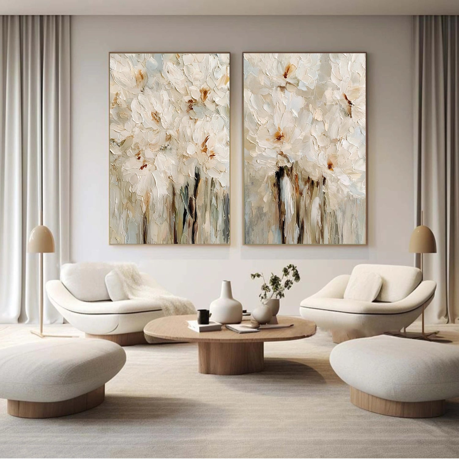 Abstract Flower And Tree Textured Wall Art Set of 2 #FT030