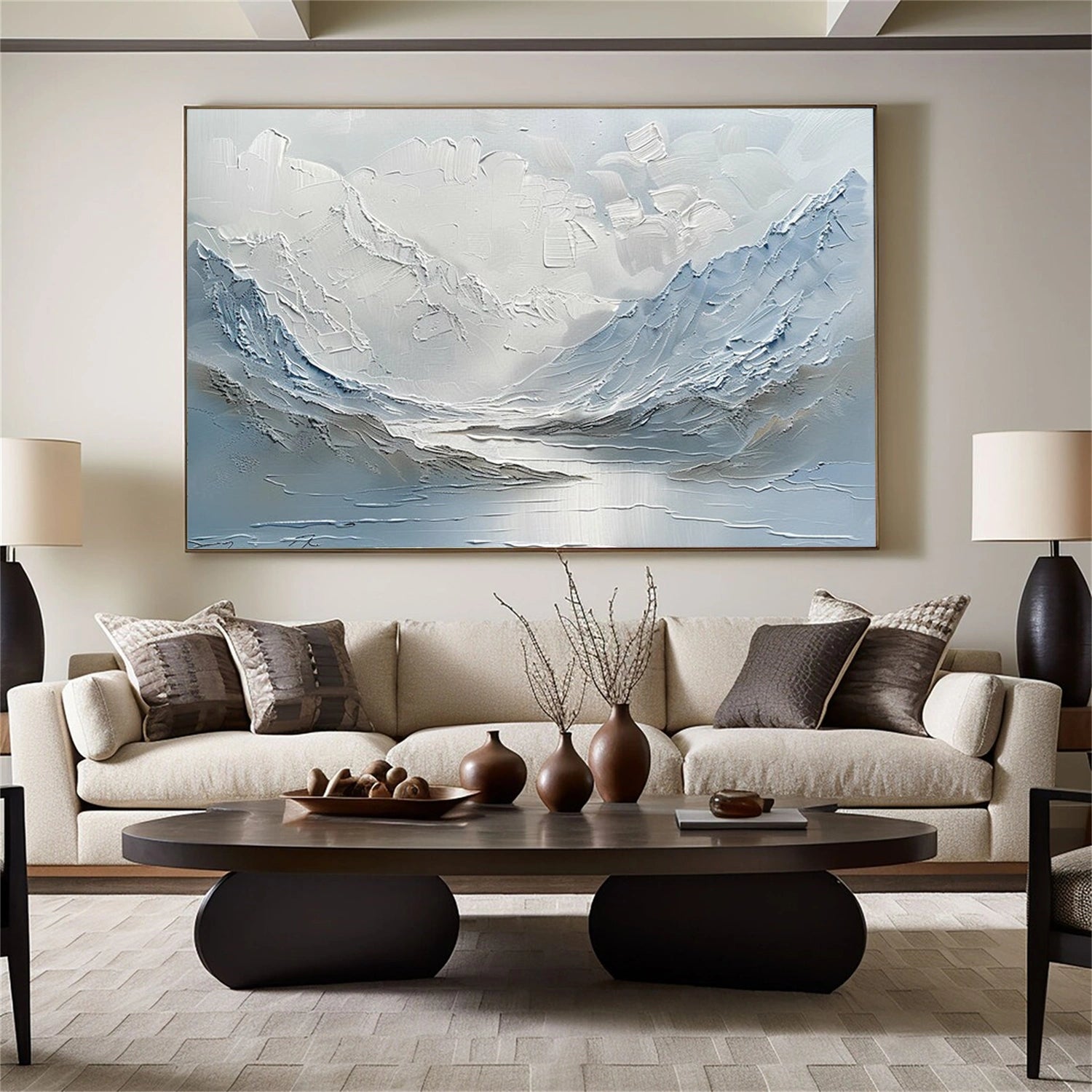 Blue Minimalist Mountain Textured Wall Art #MM038