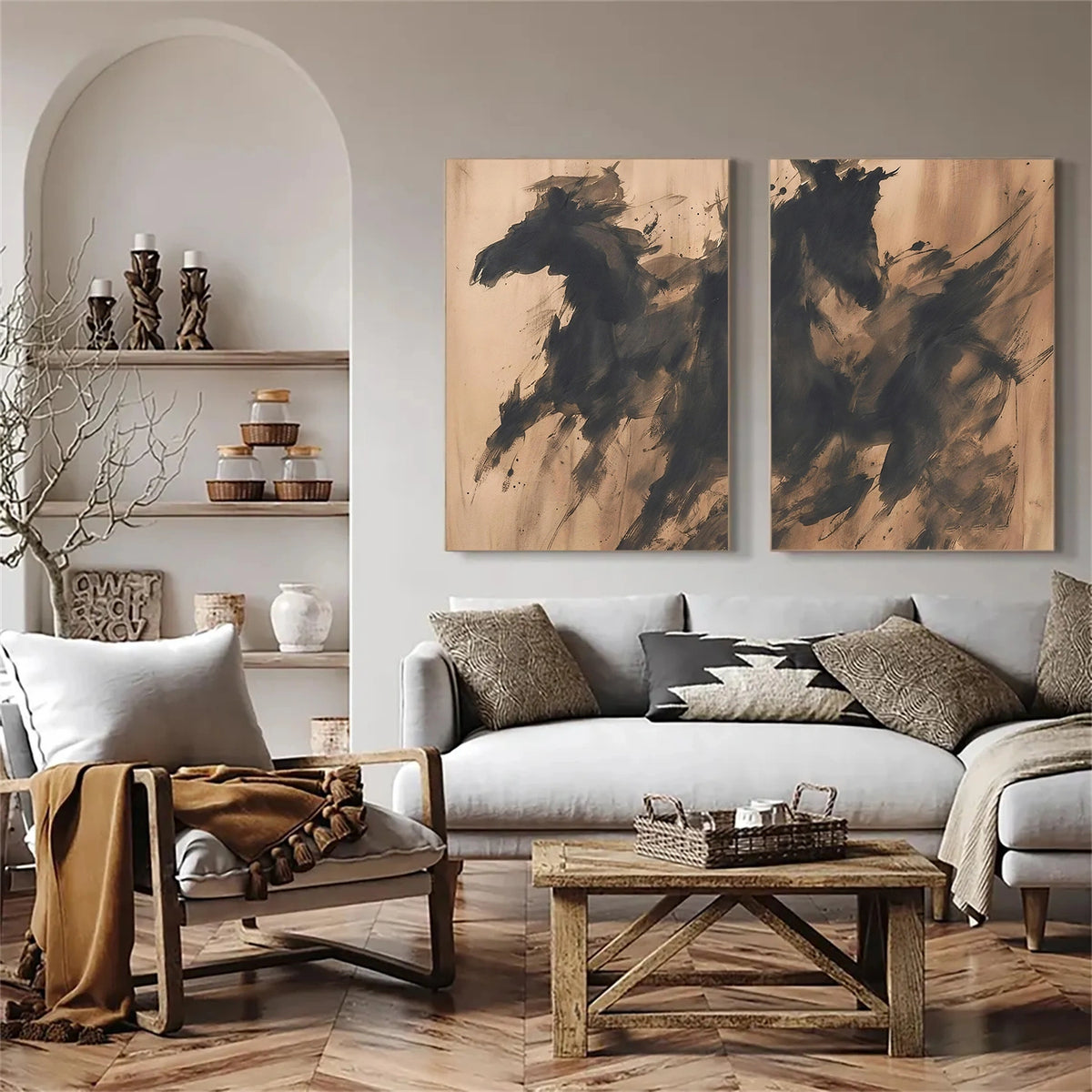 Abstract Animal Horse Wall Art Set of 2 #AN029