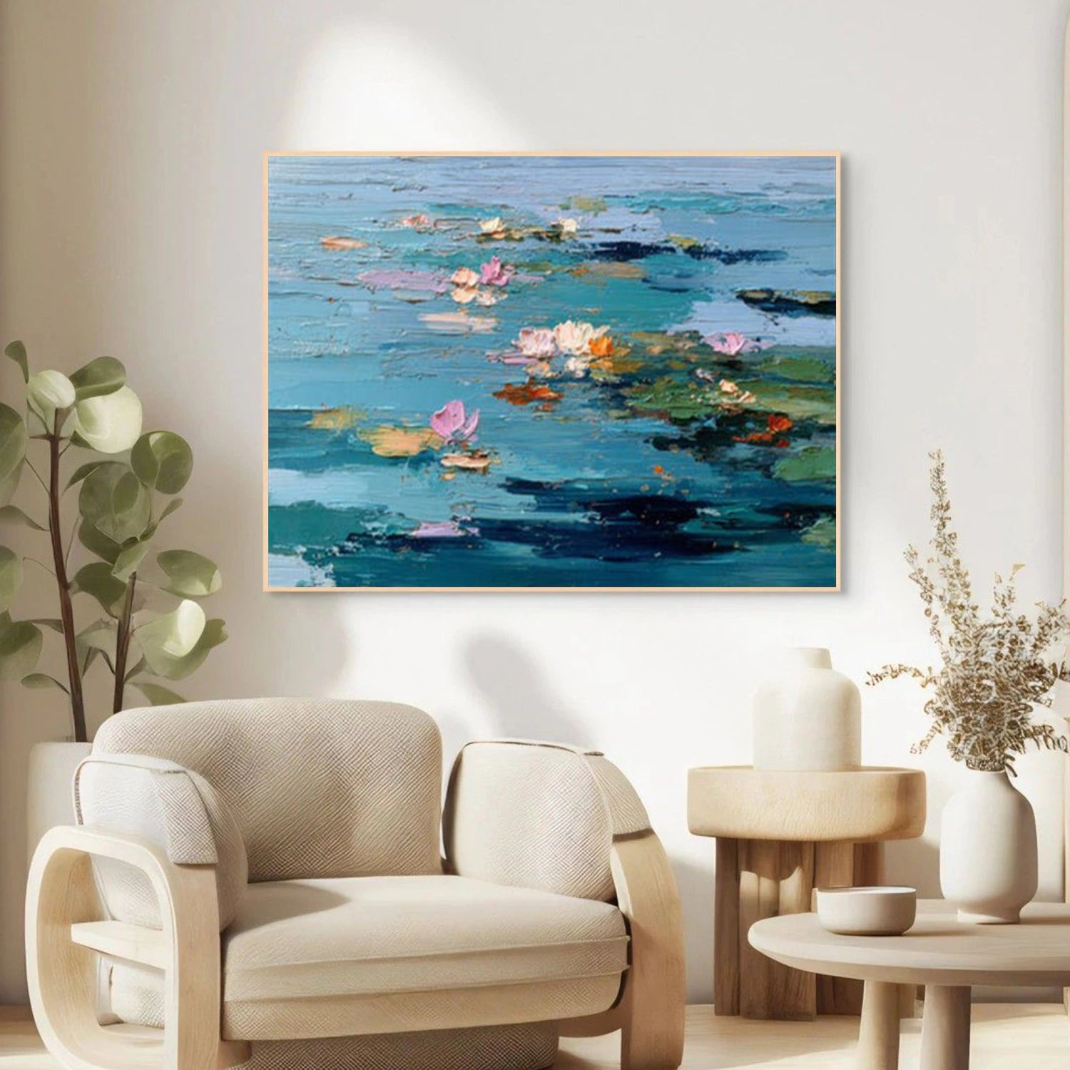 Blue and Pink Abstract Flower And Tree Textured Wall Art #FT008
