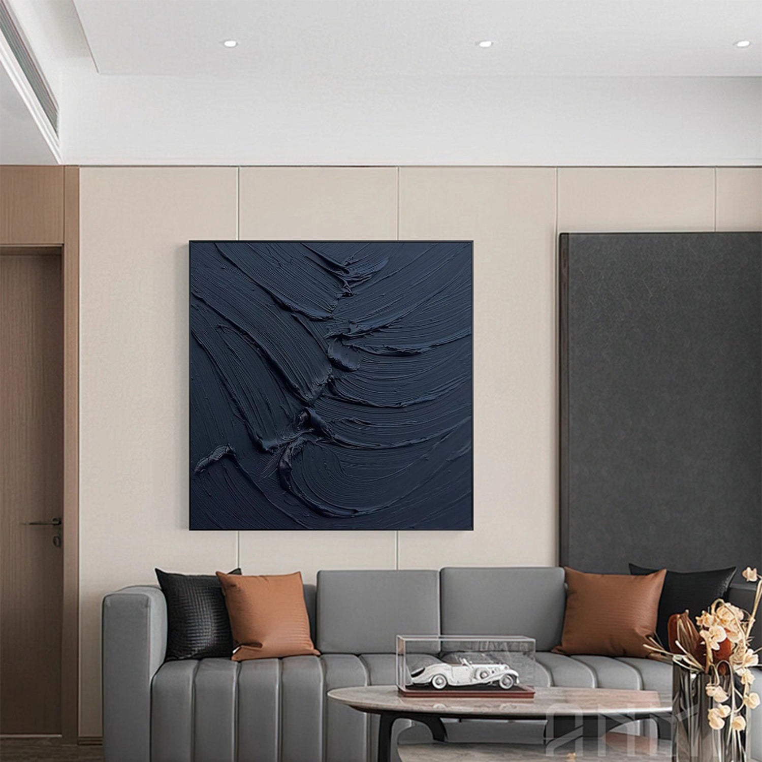 Black and Blue Minimalist Textured Wall Art #MW015