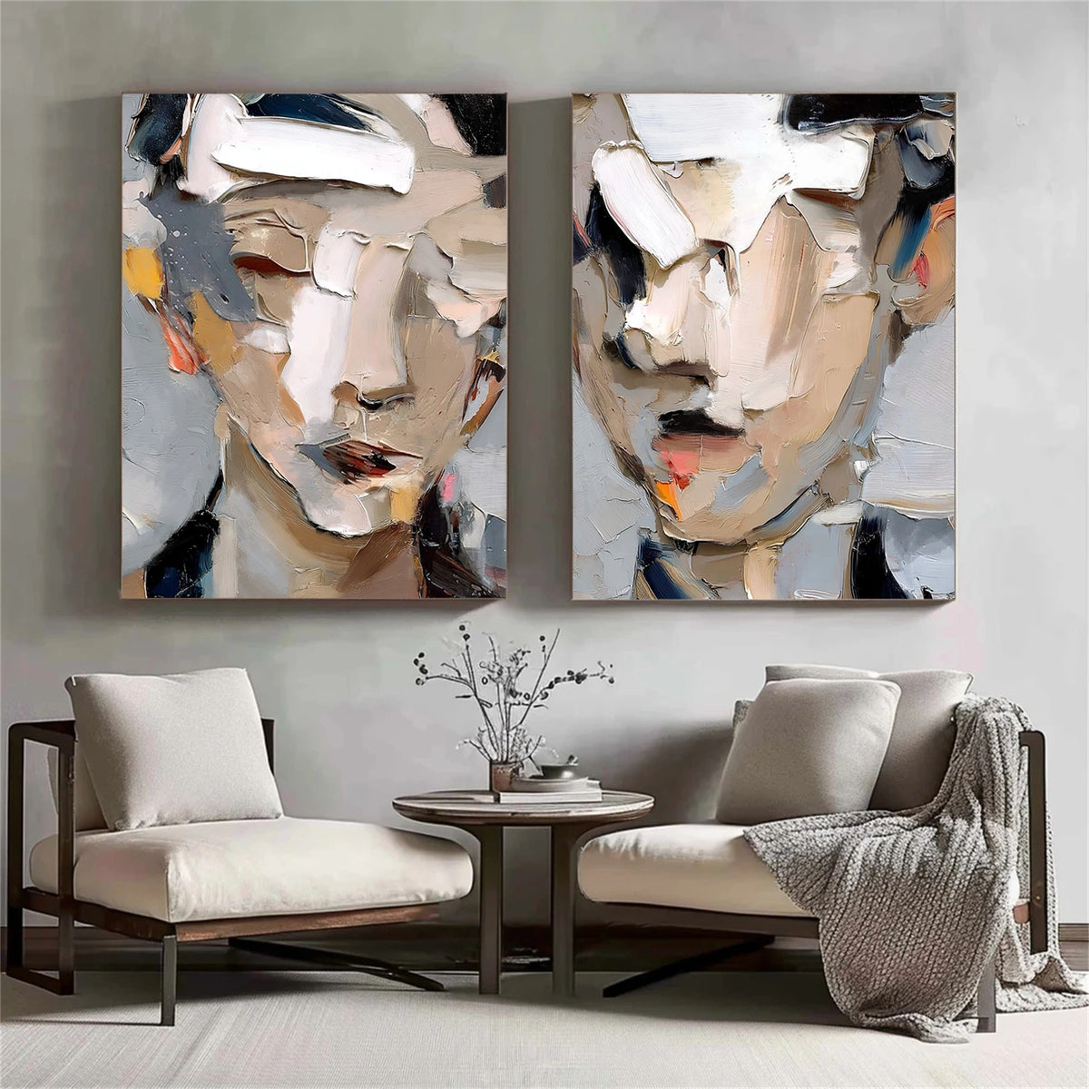 Abstract Portrait Textured Wall Art Set of 2 #LA017