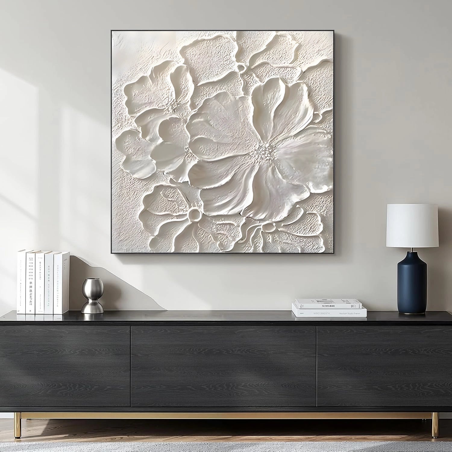 White Minimalist Flower And Tree Textured Wall Art #FT019