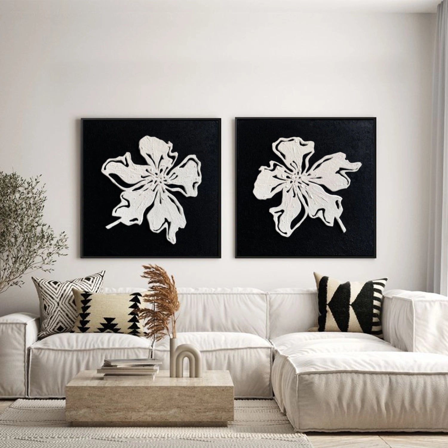 Black and White Minimalist Flower And Tree Wall Art Set of 2 #FT048
