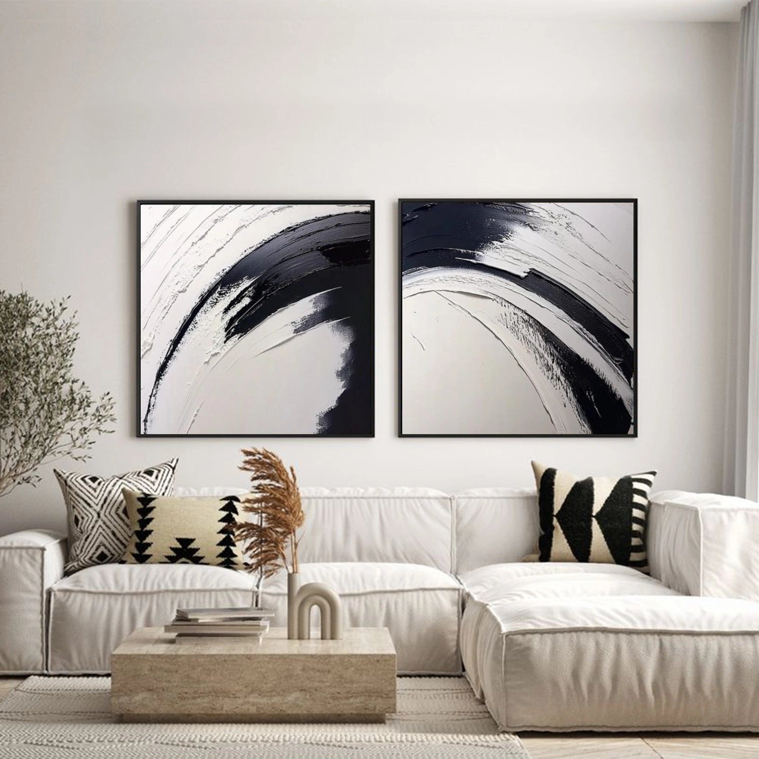 Black and White Minimalist Textured Wall Art Set of 2 #MW011