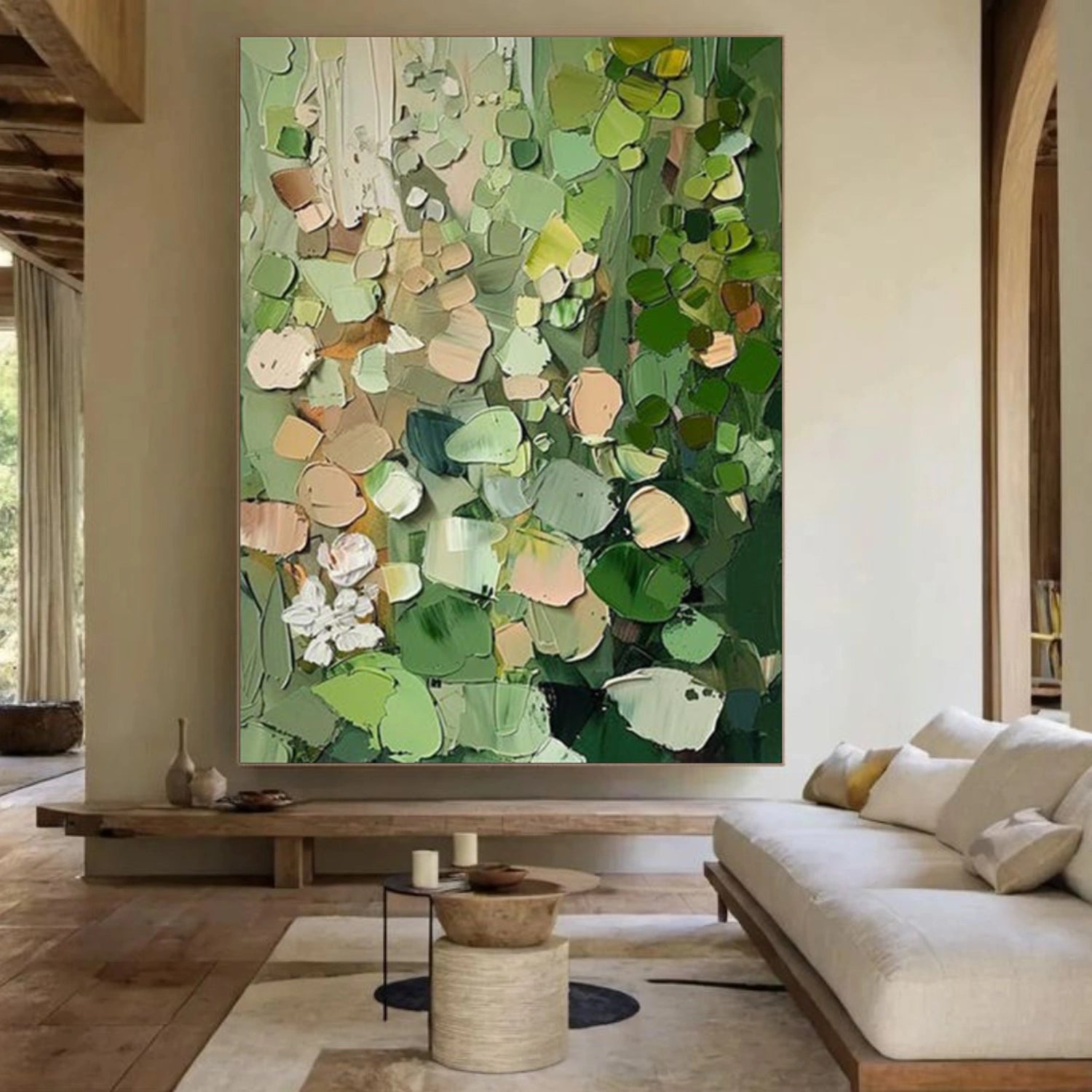 Green Abstract Flower And Tree Textured Wall Art #FT005