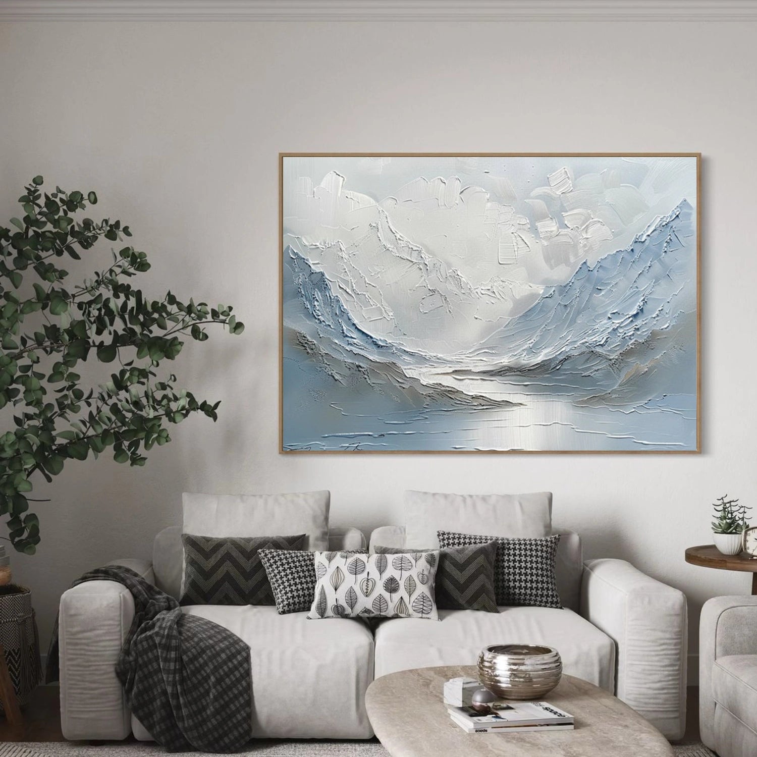 Blue Minimalist Mountain Textured Wall Art #MM038