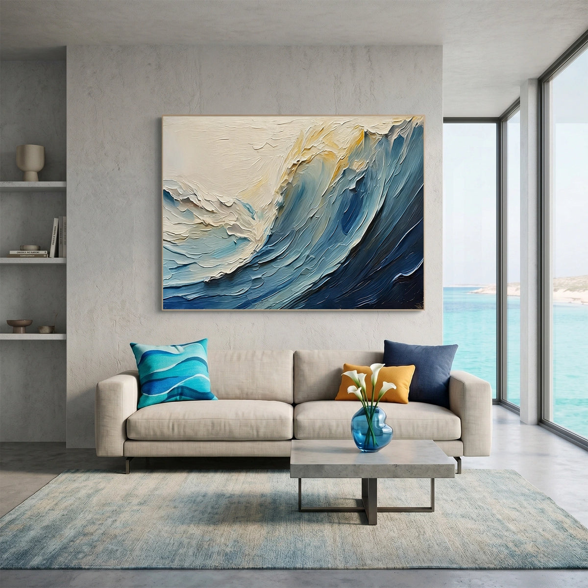 Abstract Ocean And Sky Textured Wall Art #OS060