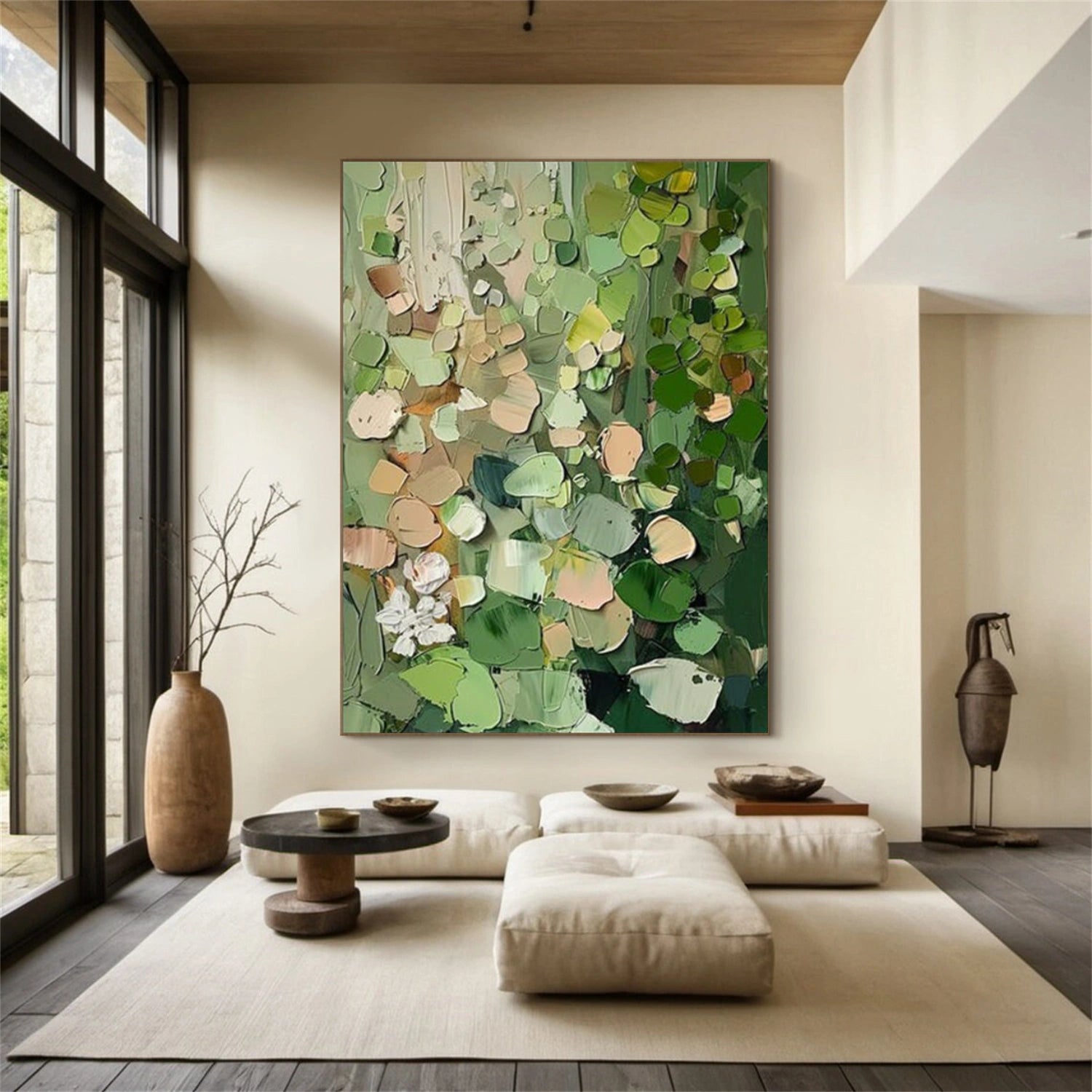 Green Abstract Flower And Tree Textured Wall Art #FT005