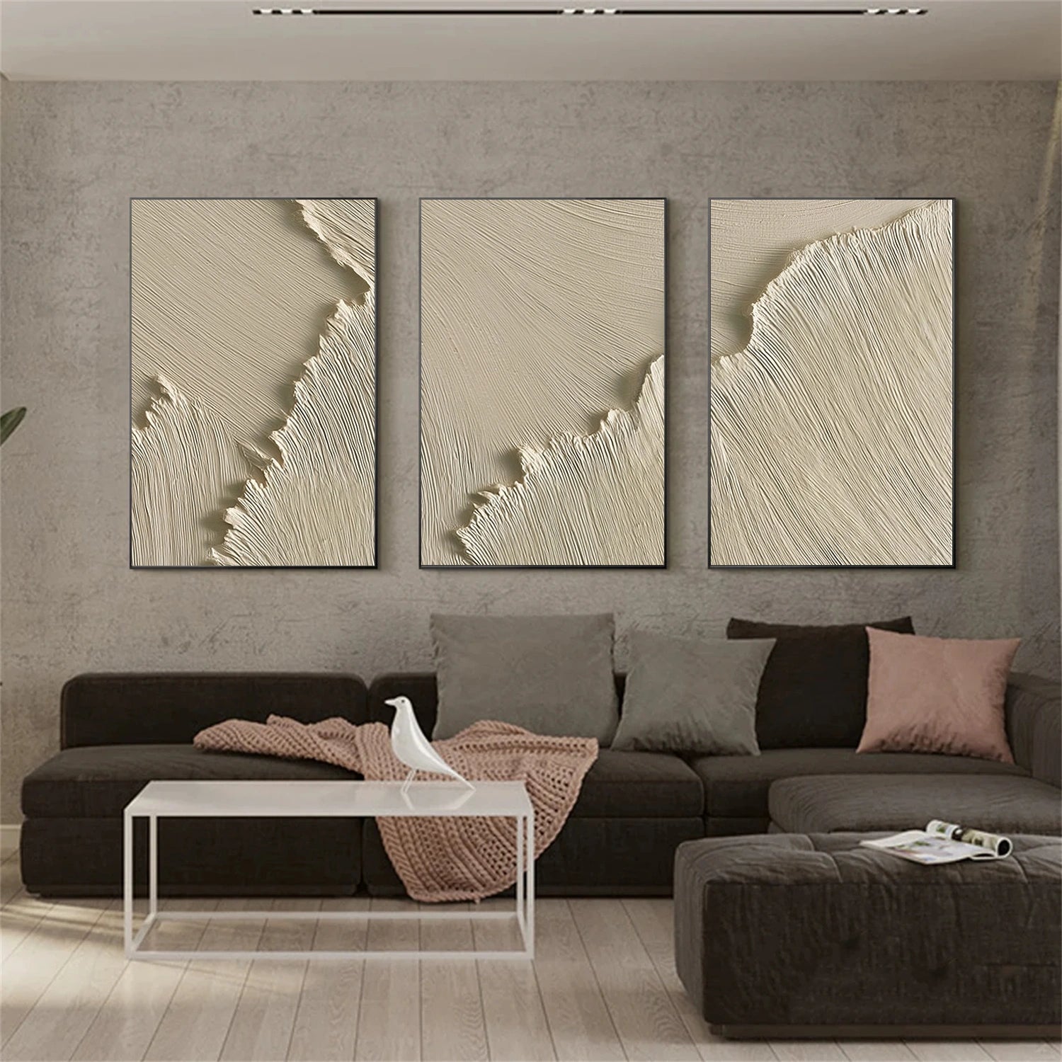 Beige Minimalist Textured Wall Art Set of 3 #MW030