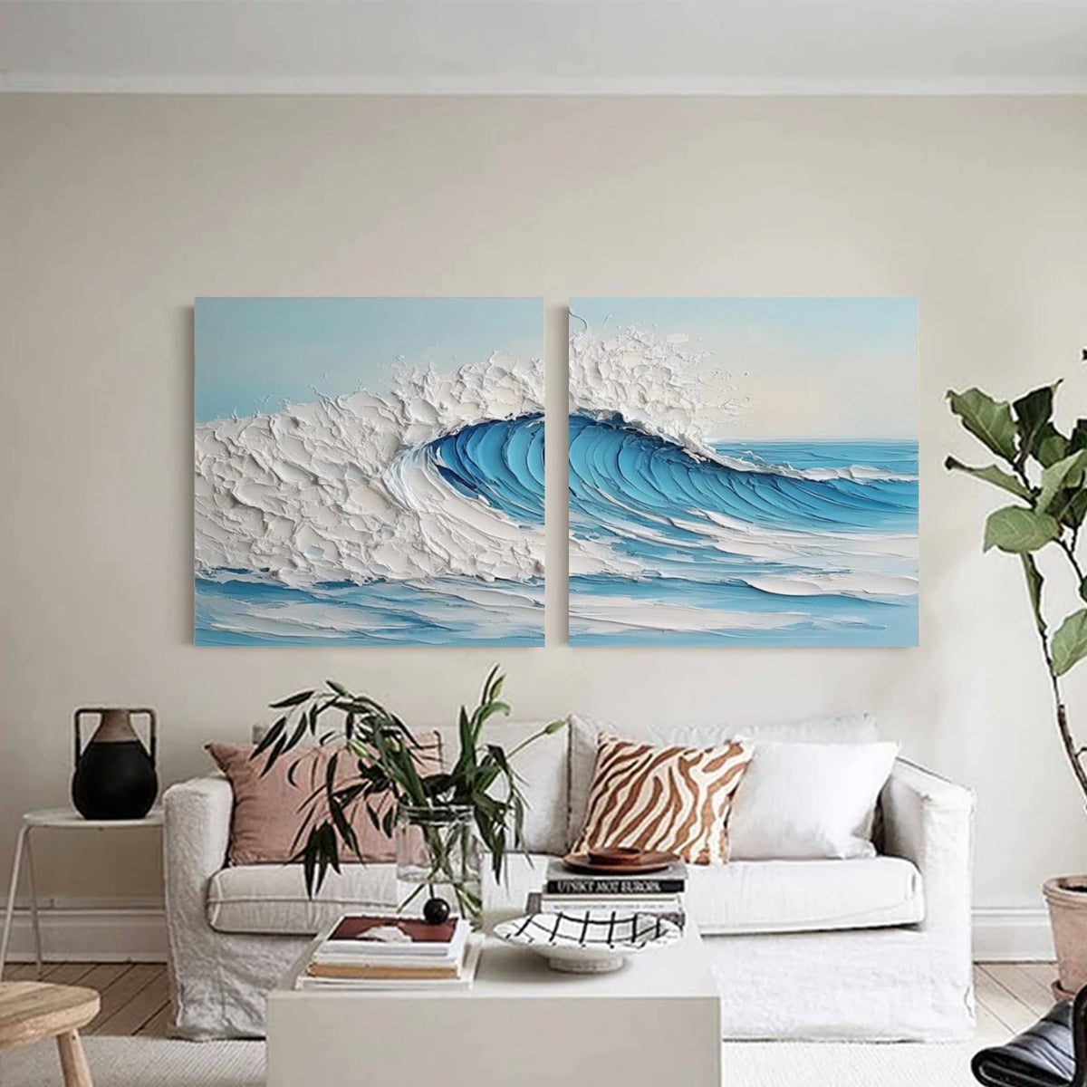 Abstract Ocean And Sky Textured Wall Art Set of 2 #OS143