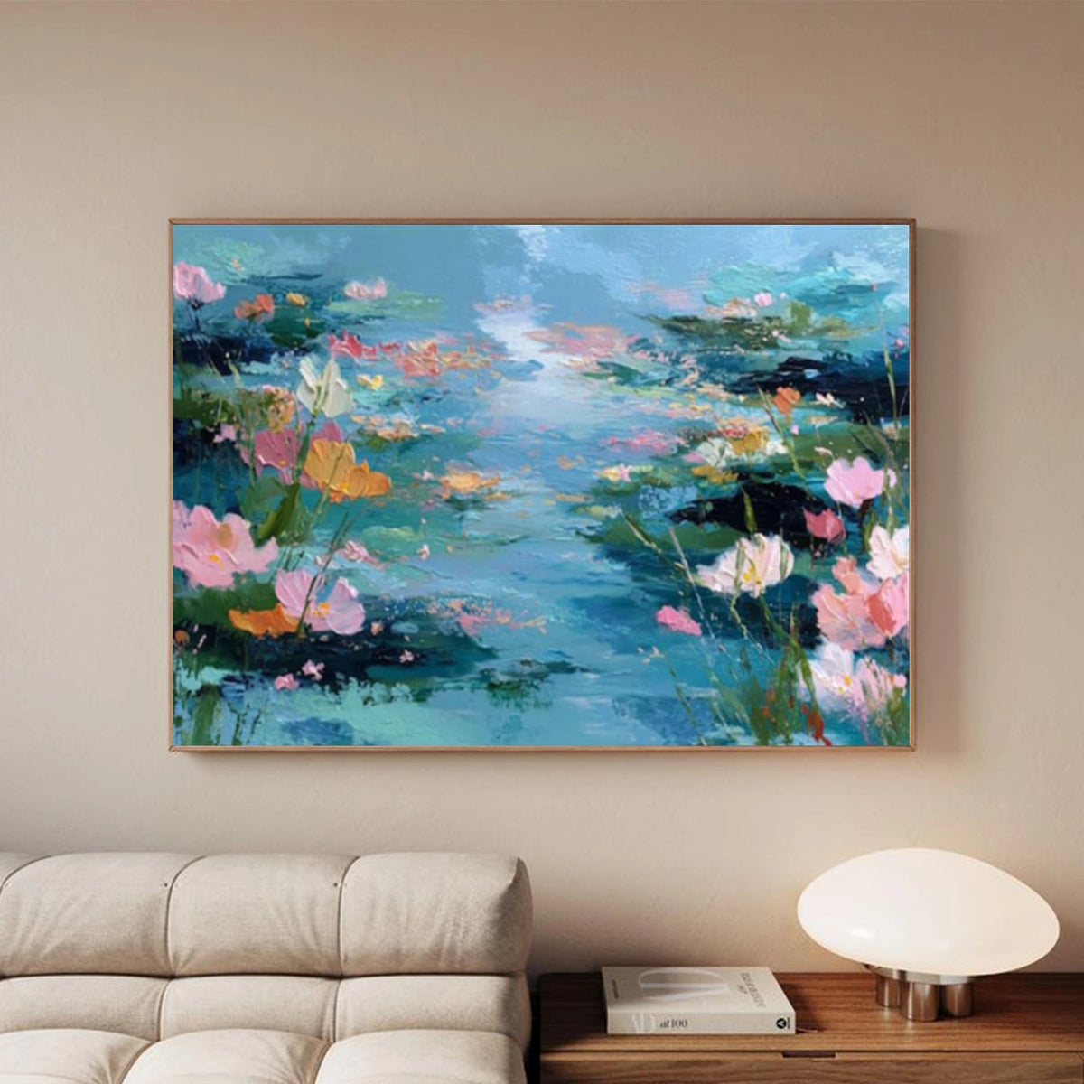 Blue and Pink Abstract Flower And Tree Textured Wall Art #FT007