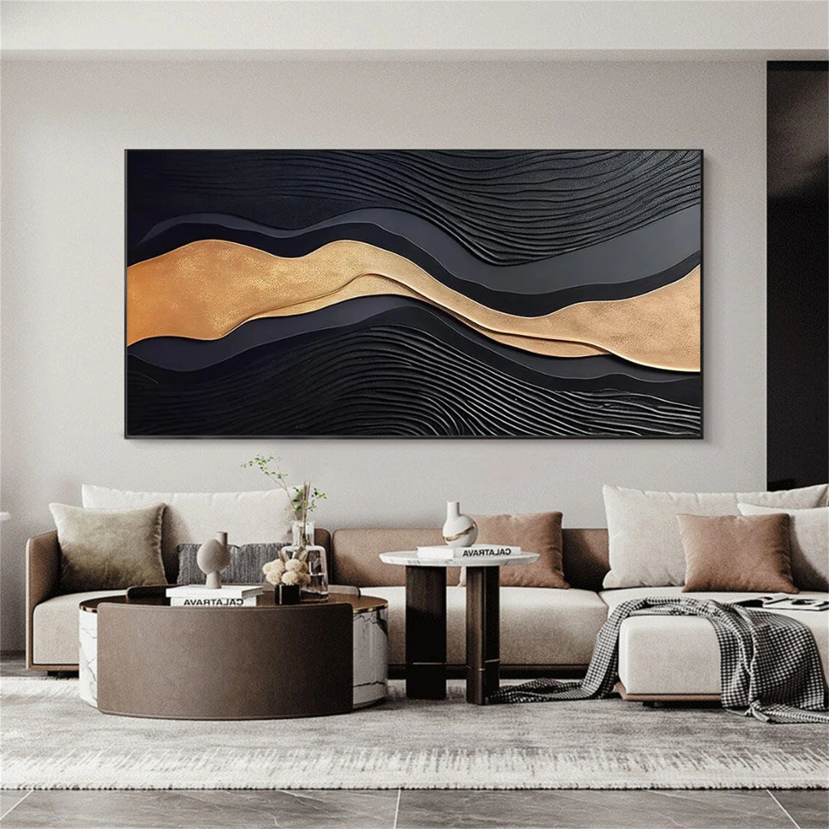 Black and Gold Minimalist Textured Wall Art #MW017