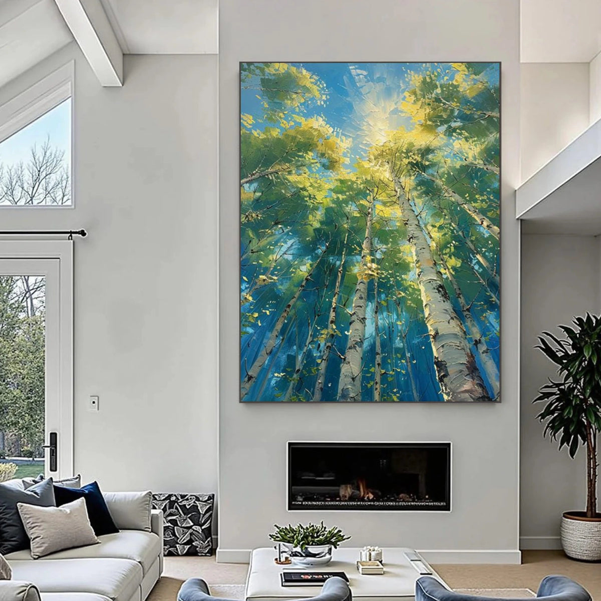 Green and Blue Abstract Flower And Tree Textured Wall Art #FT001