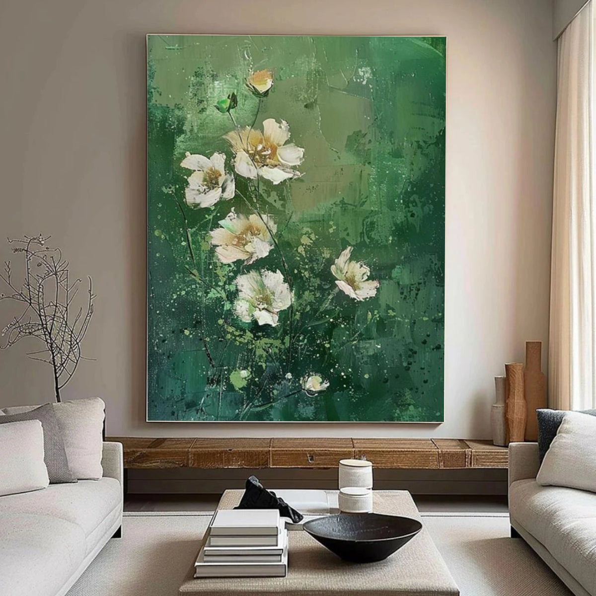 Green Abstract Flower And Tree Wall Art #FT004