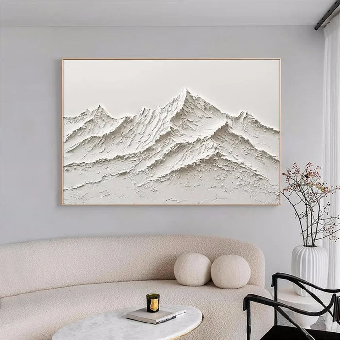 White Minimalist Mountain Textured Wall Art #MM001