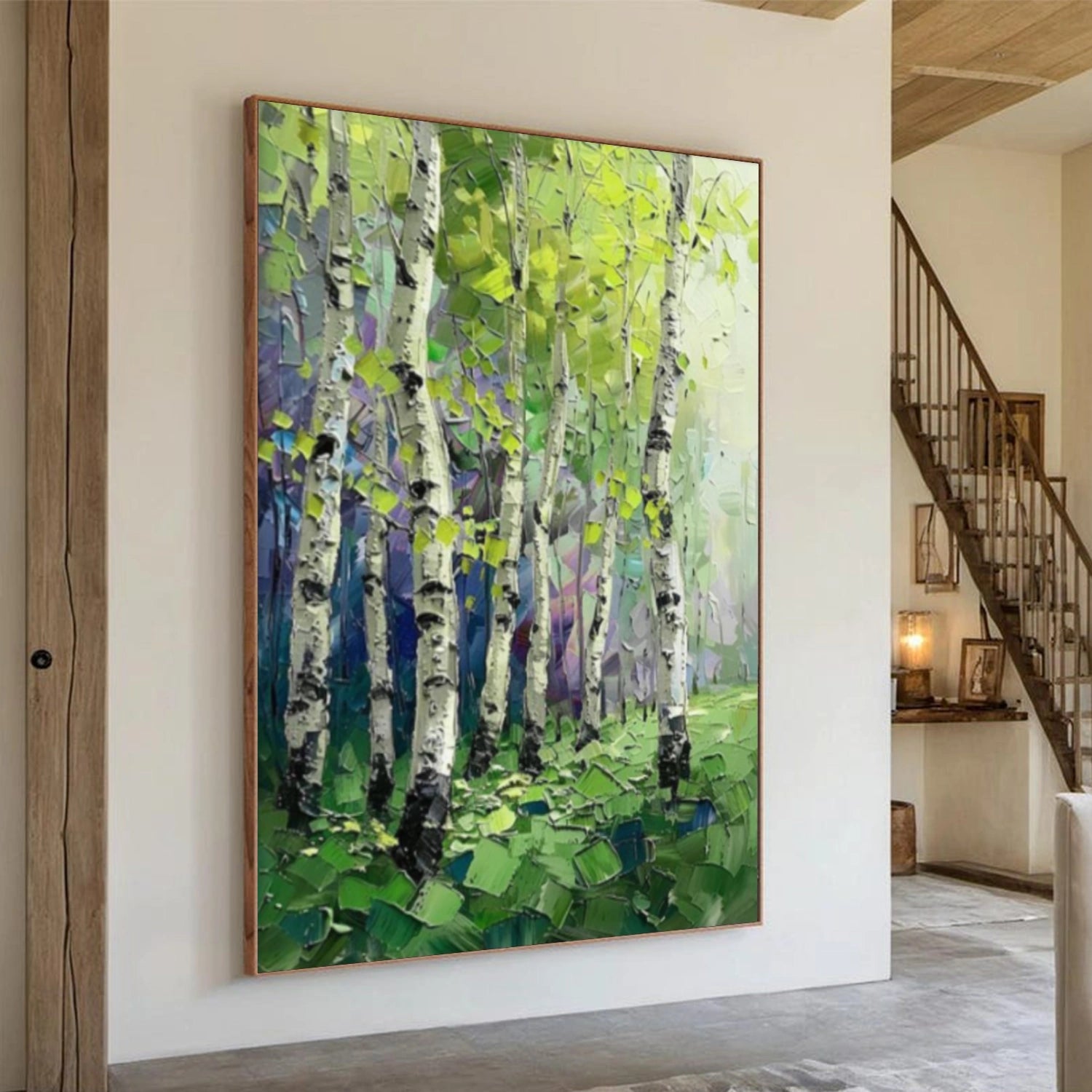 Green Abstract Flower And Tree Textured Wall Art #FT003
