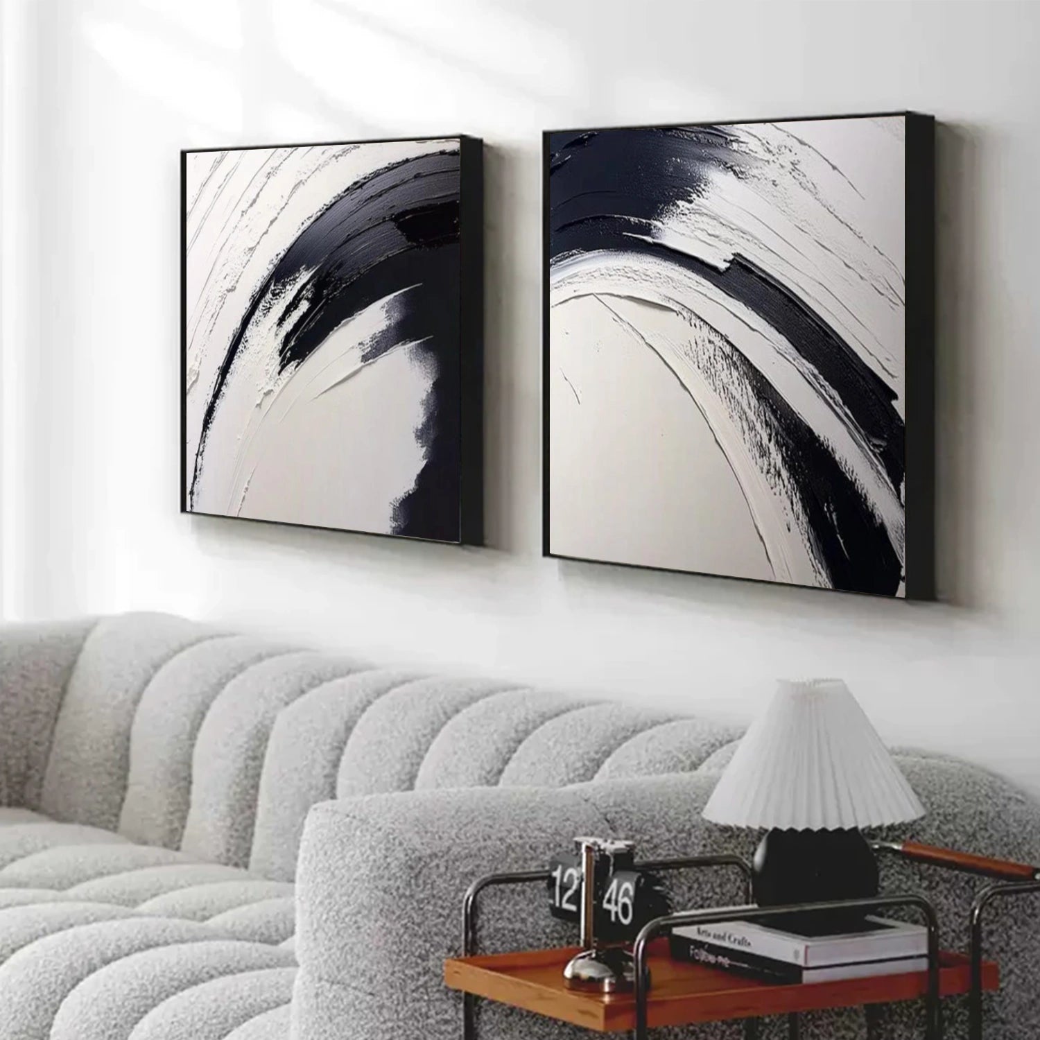 Black and White Minimalist Textured Wall Art Set of 2 #MW011