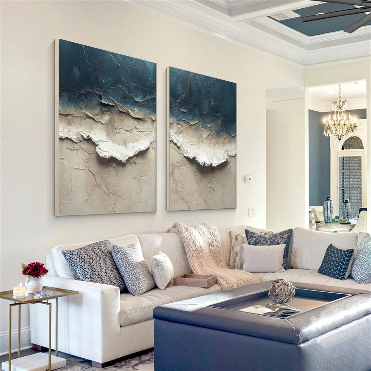 Abstract Ocean And Sky Textured Wall Art Set of 2 #OS127