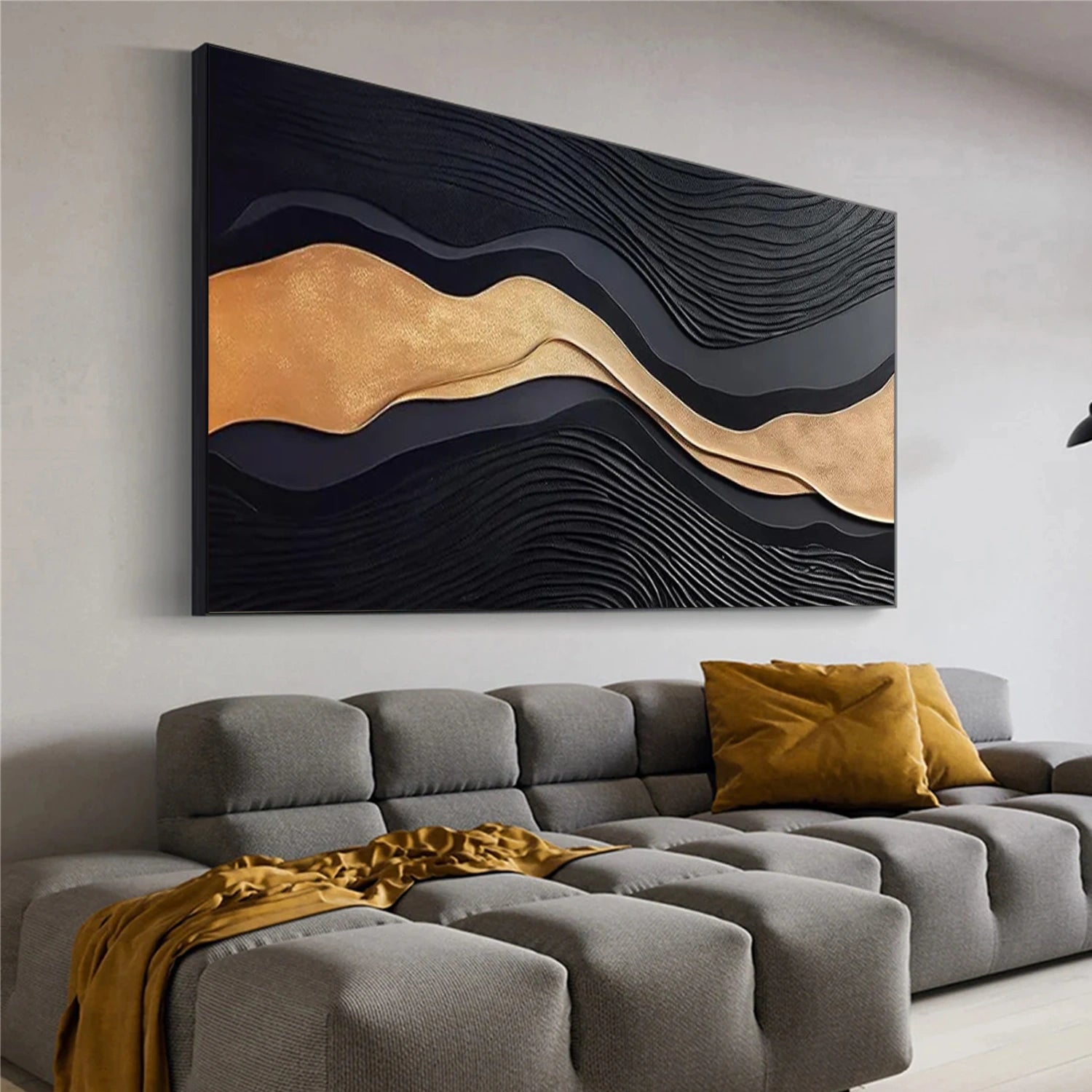 Black and Gold Minimalist Textured Wall Art #MW017