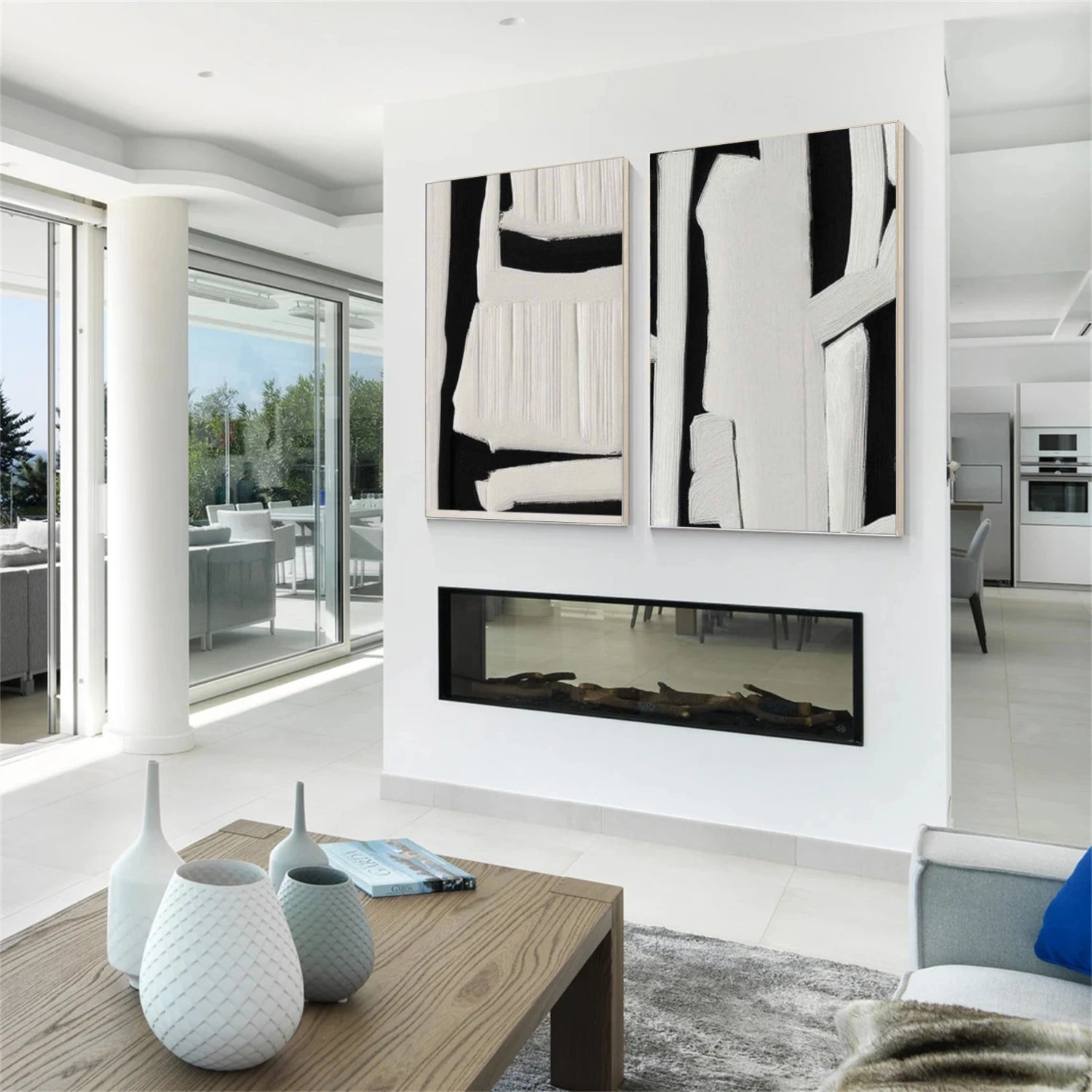 Black and White Minimalist Textured Wall Art Set of 2 #MW013