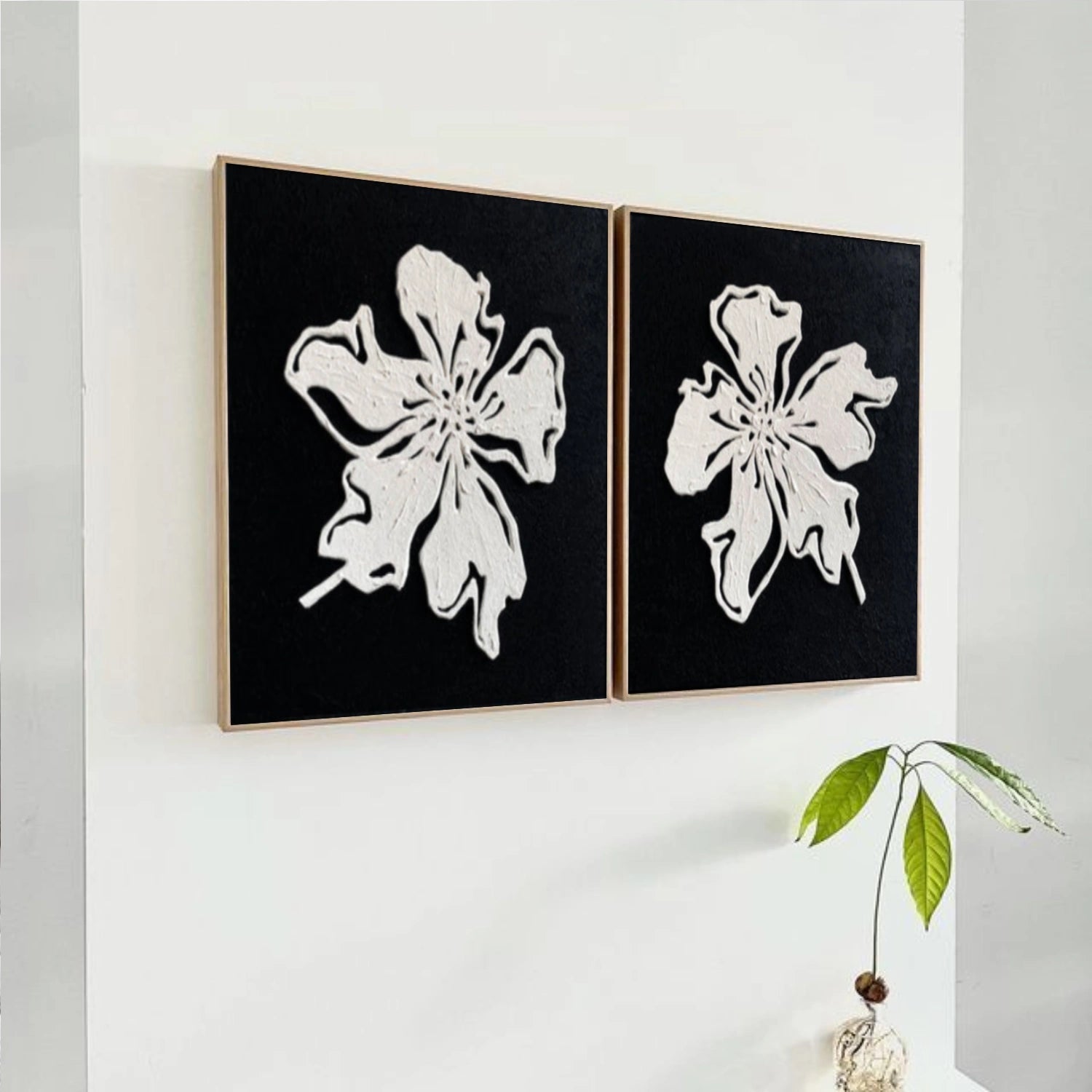 Black and White Minimalist Flower And Tree Wall Art Set of 2 #FT048