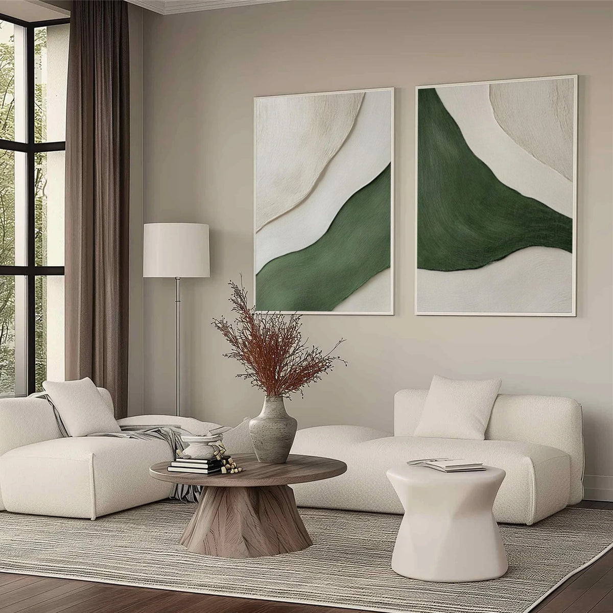 Green Minimalist Textured Wall Art Set of 2 #MW004