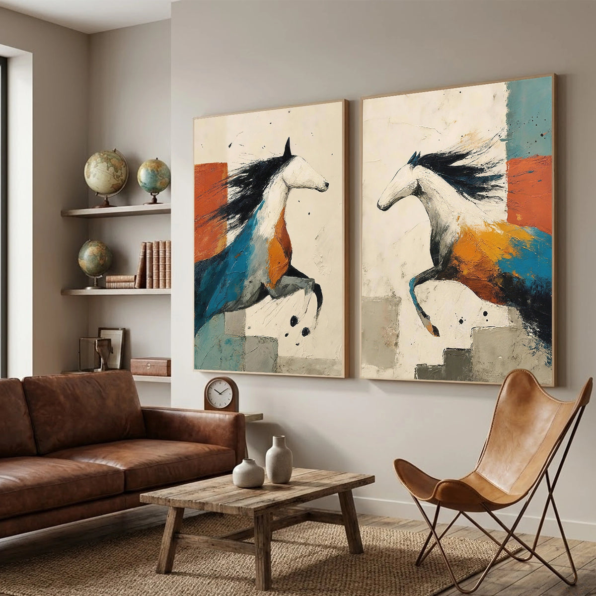 Abstract Animal Horse Wall Art Set of 2 #AN044