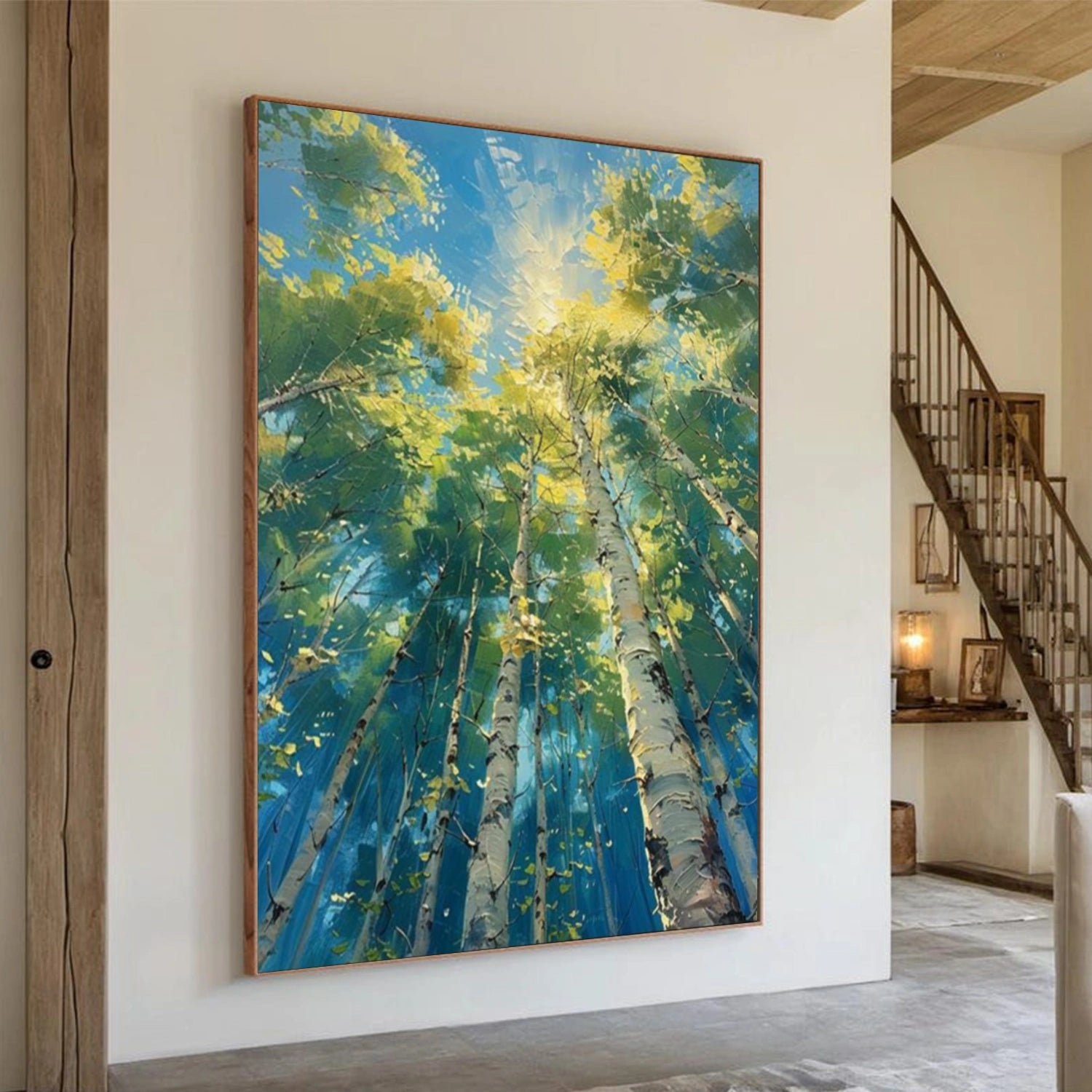 Green and Blue Abstract Flower And Tree Textured Wall Art #FT001