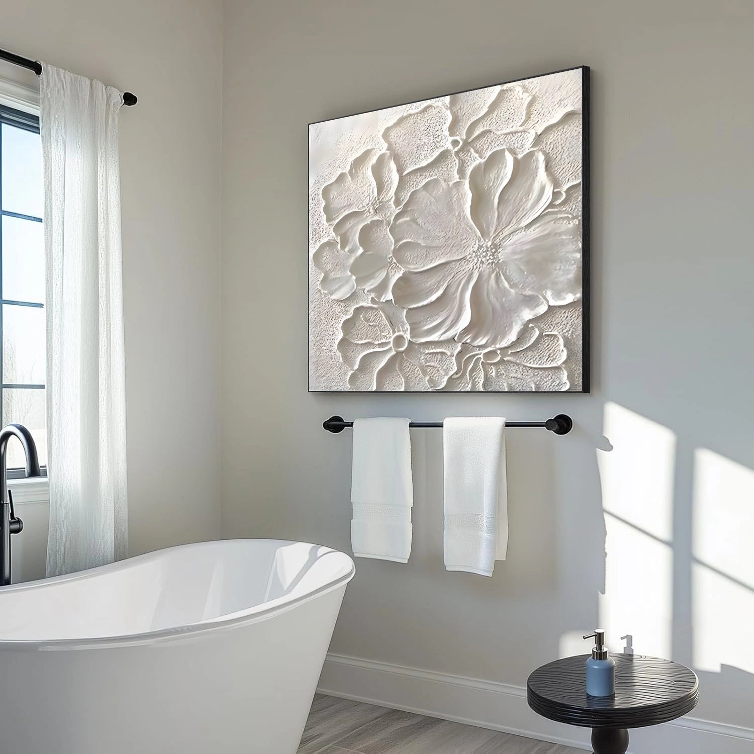 White Minimalist Flower And Tree Textured Wall Art #FT019