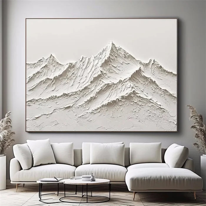 White Minimalist Mountain Textured Wall Art #MM001