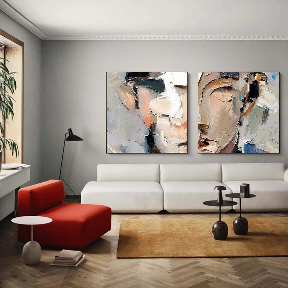 Abstract Portrait Textured Wall Art Set of 2 #LA019
