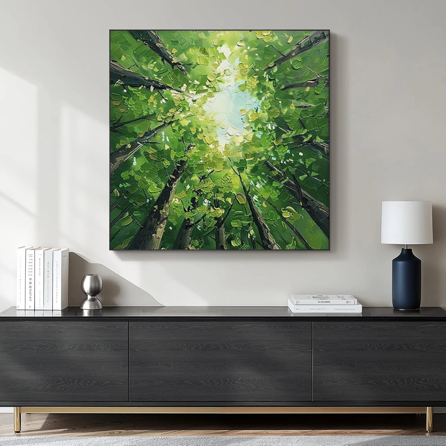 Green Abstract Flower And Tree Textured Wall Art #FT006